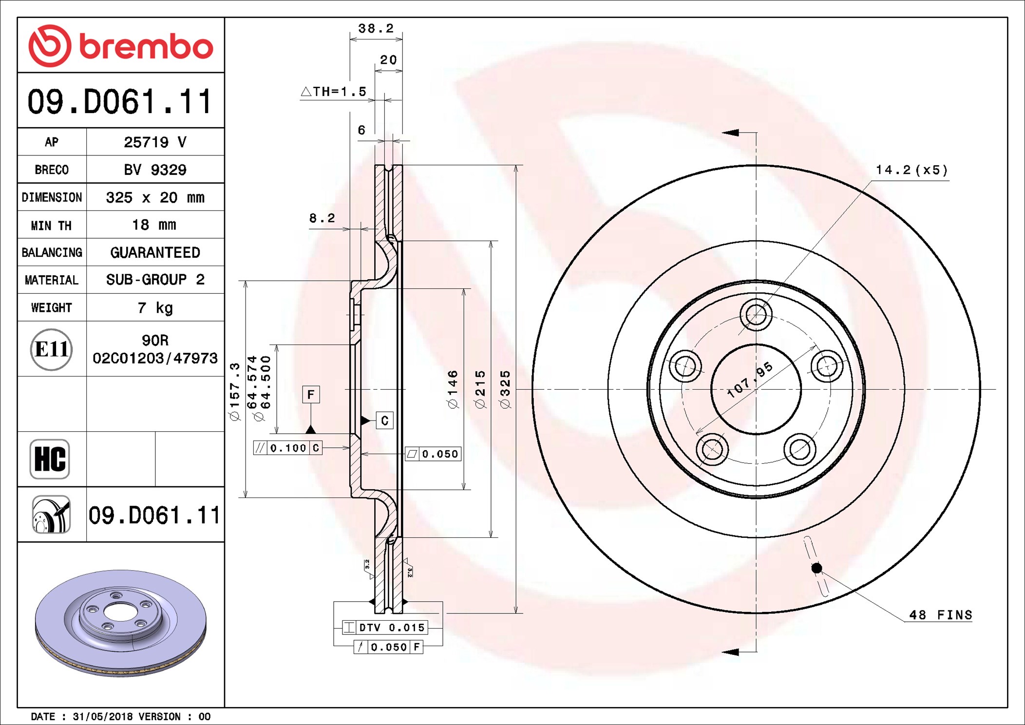 Disco freno BREMBO 09D06111
