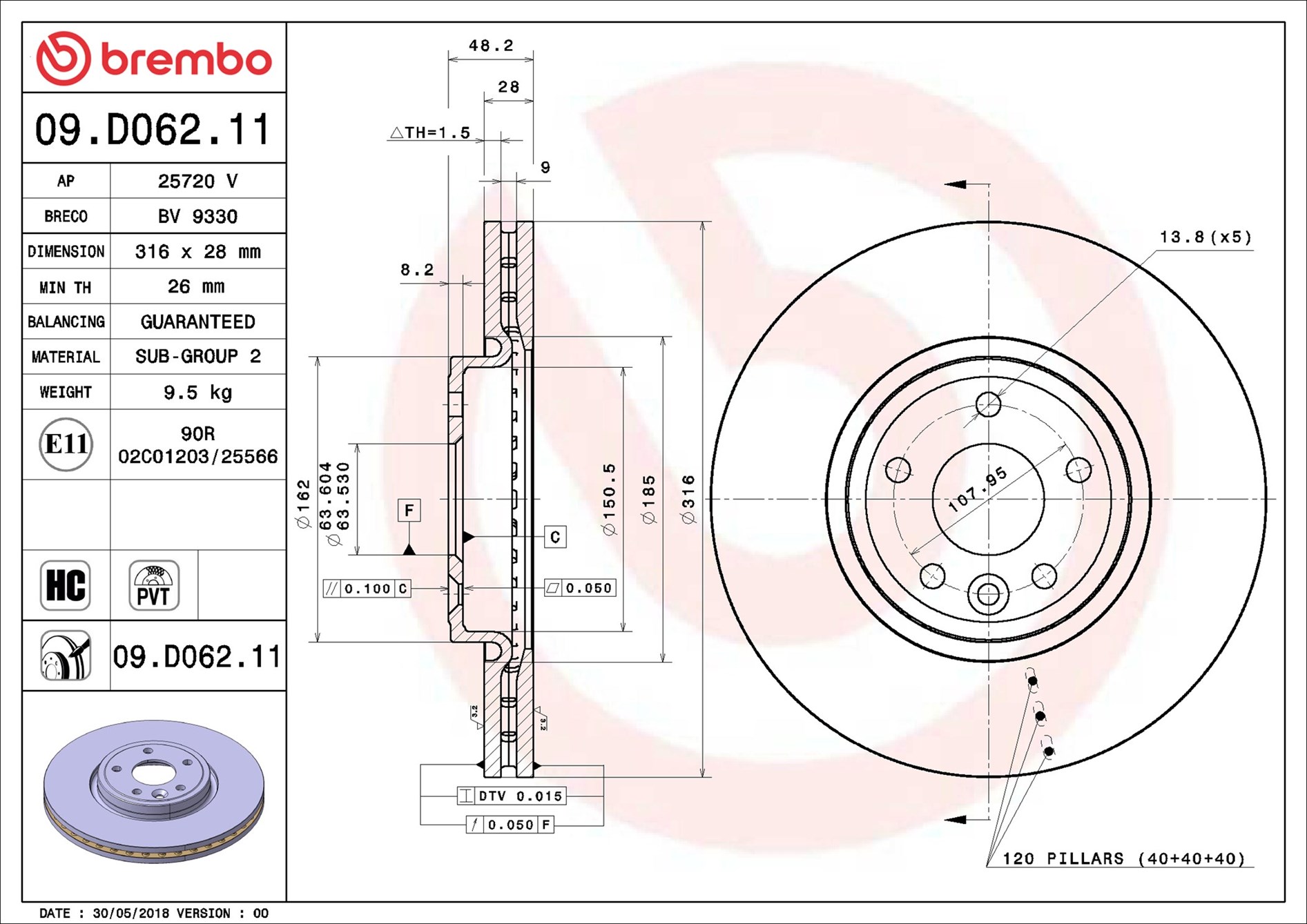 Disco freno BREMBO 09D06211