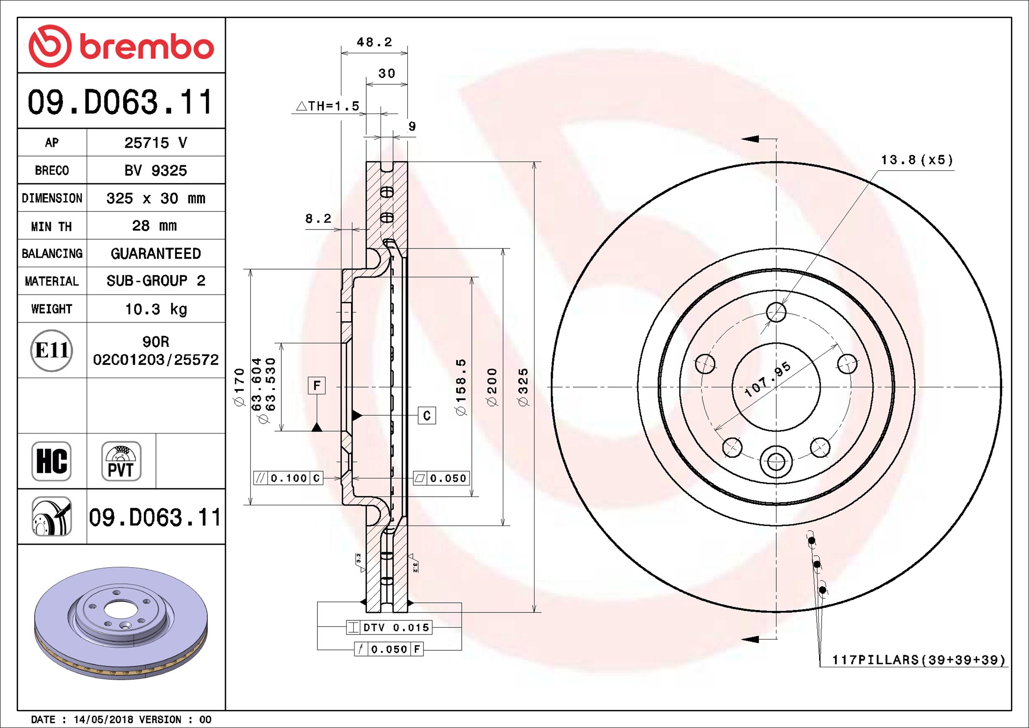 Disco freno BREMBO 09D06311