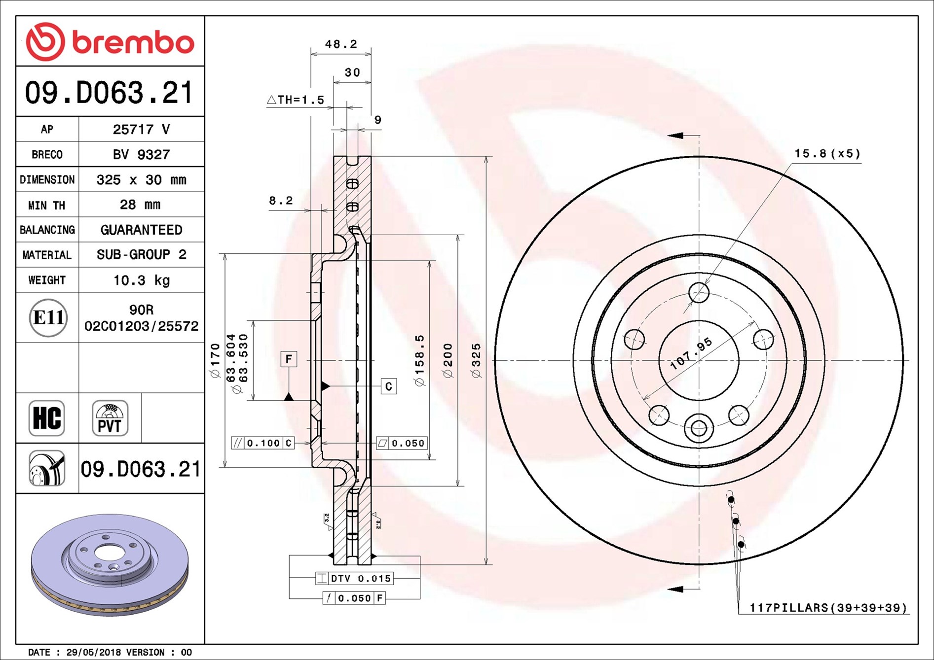 Disco freno BREMBO 09D06321