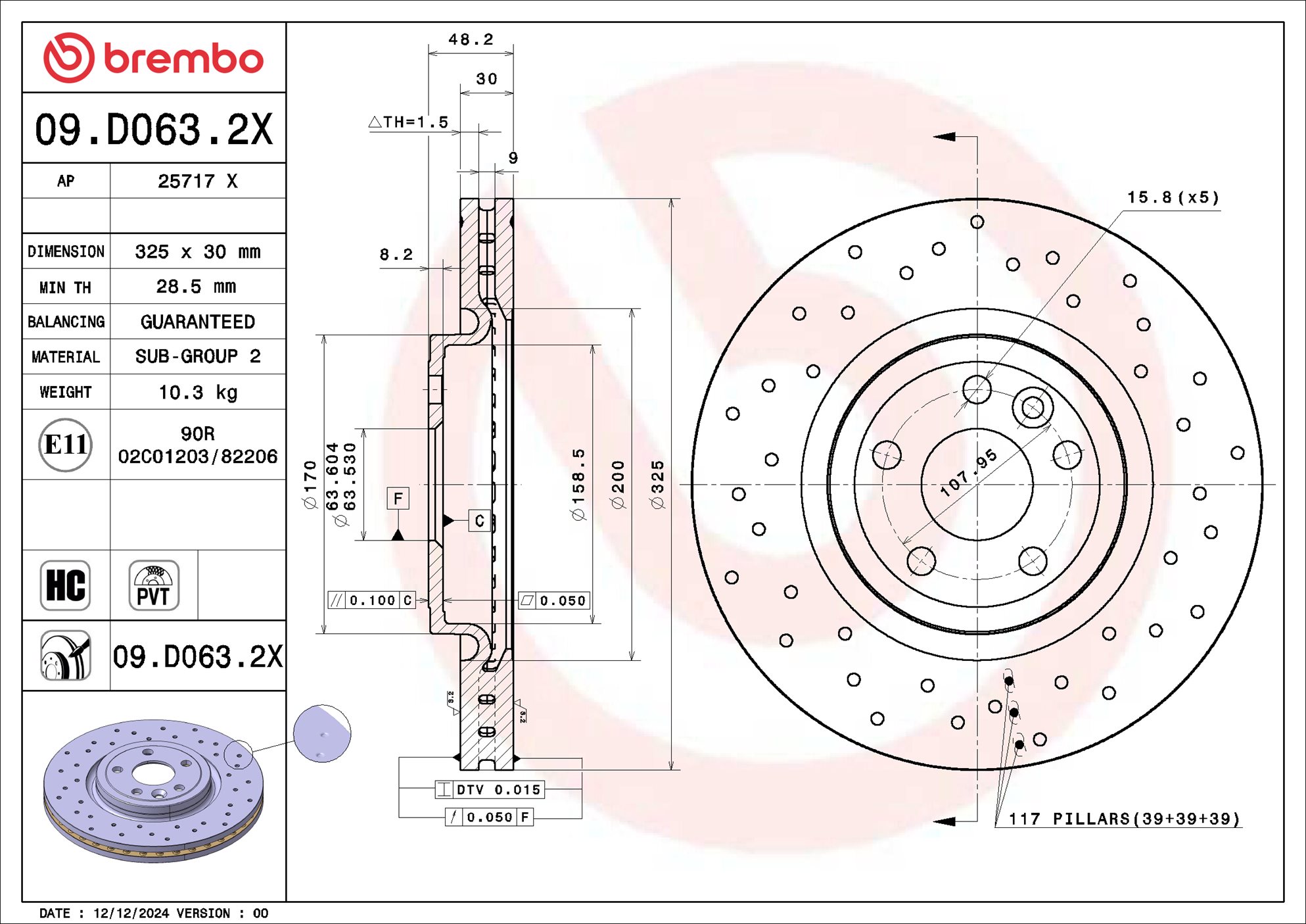 Disco freno BREMBO 09D0632X