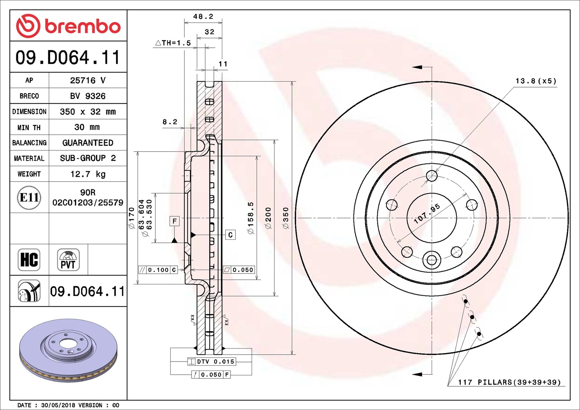 Disco freno BREMBO 09D06411