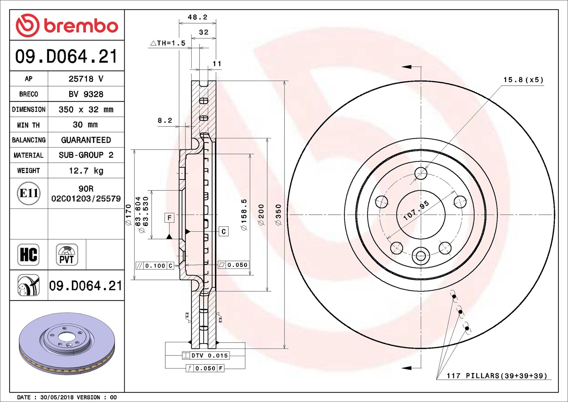 Disco freno BREMBO 09D06421
