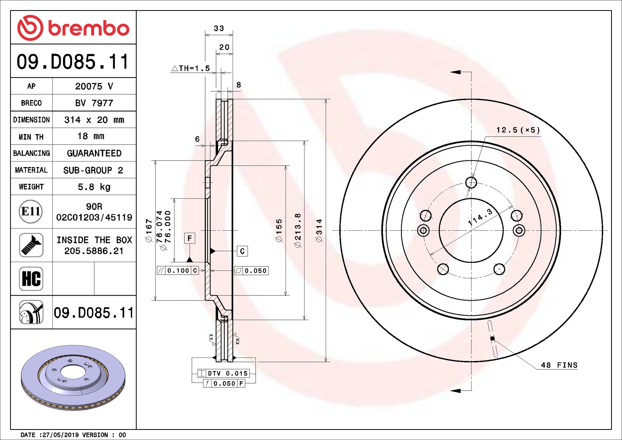 Disco freno BREMBO 09D08511