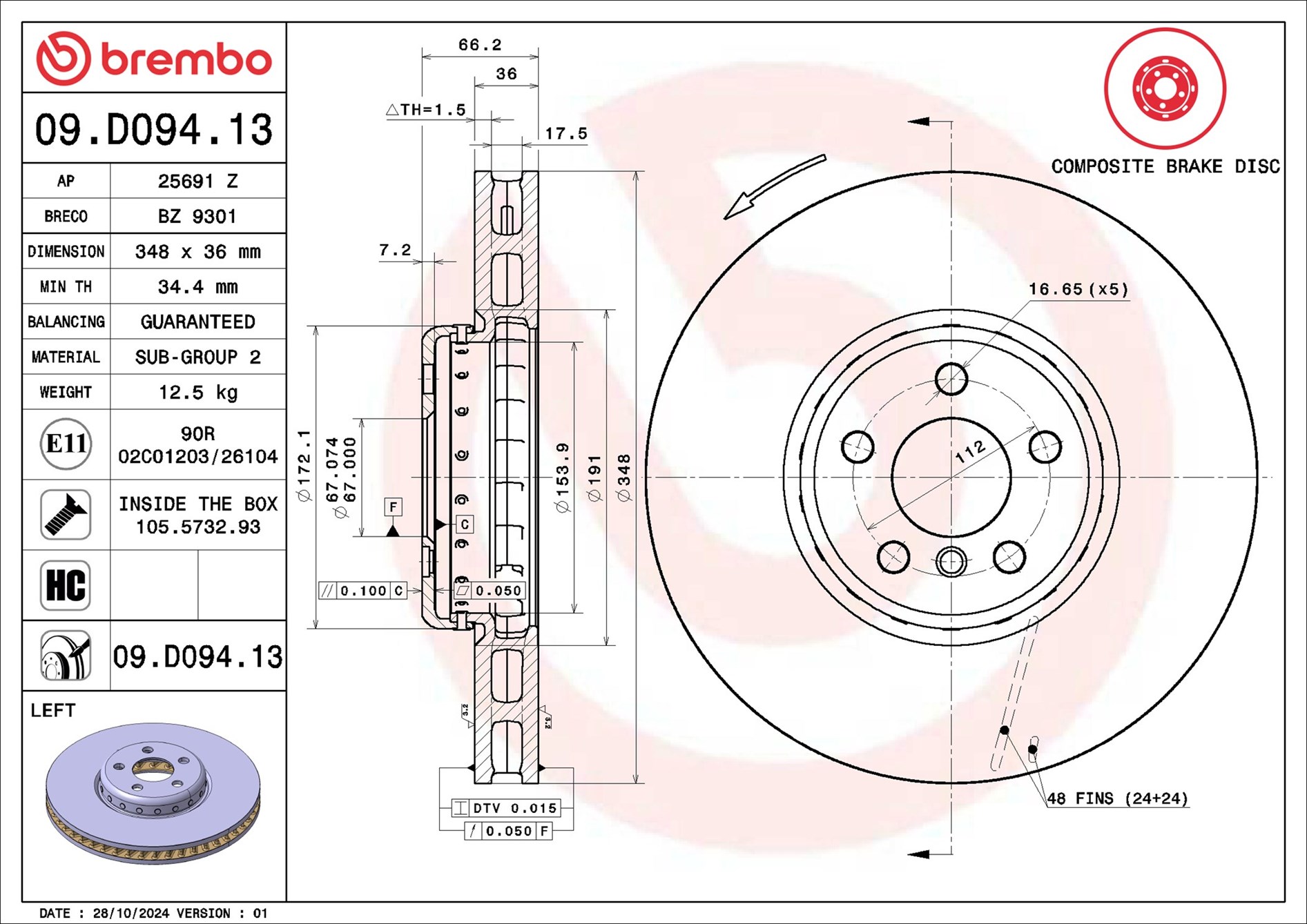 Disco freno BREMBO 09D09413