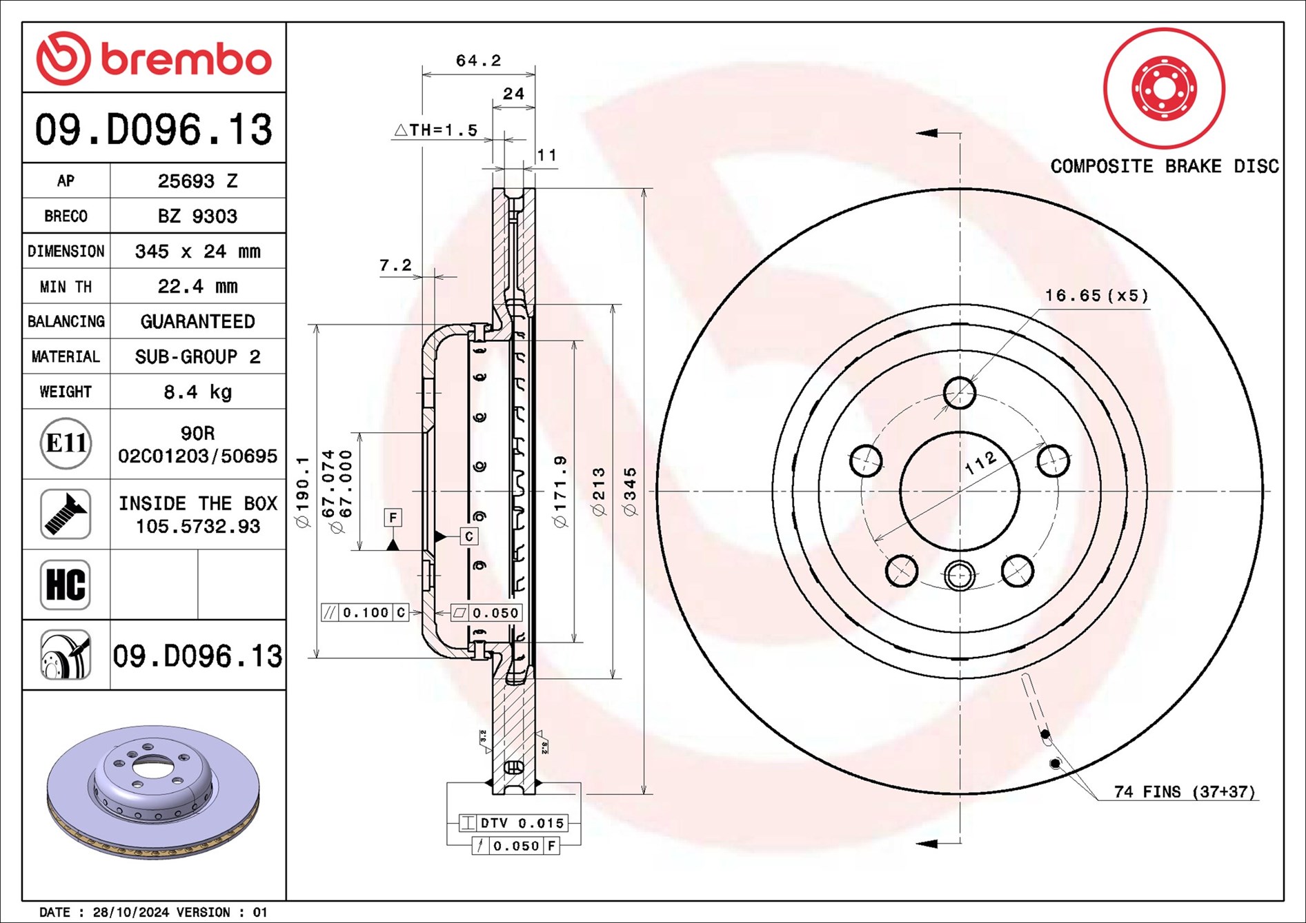 Disco freno BREMBO 09D09613