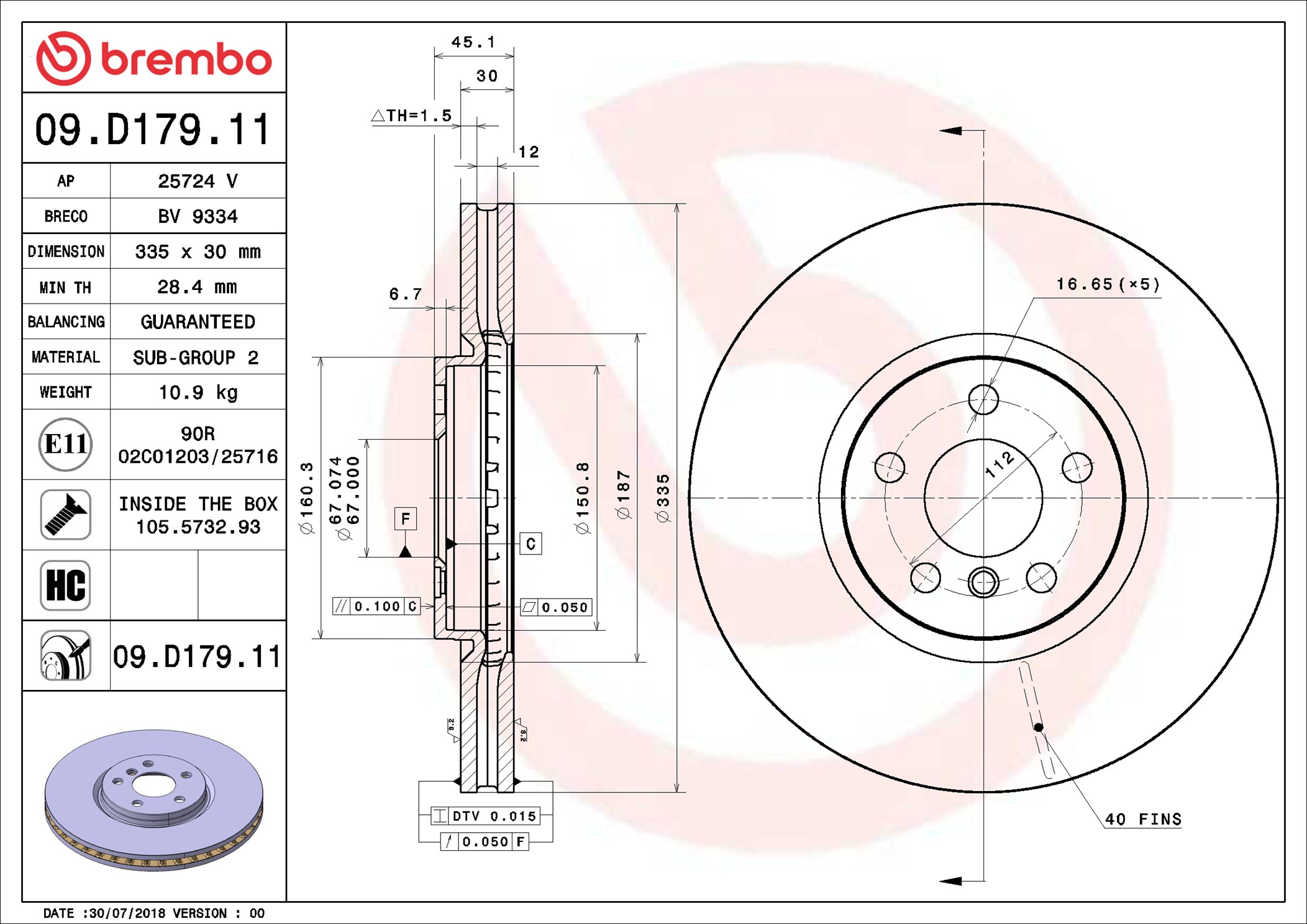 Disco freno BREMBO 09D17911