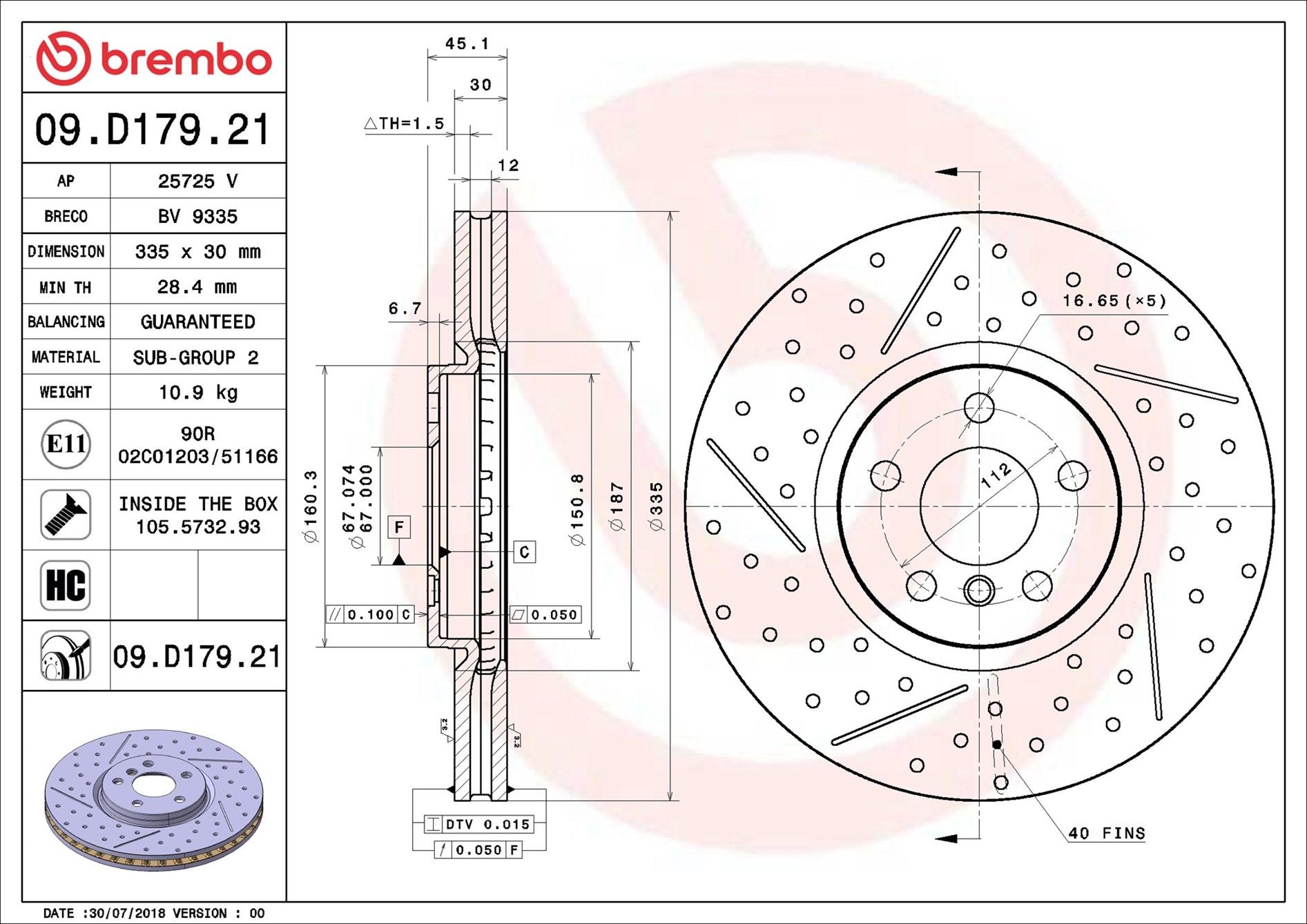 Disco freno BREMBO 09D17921