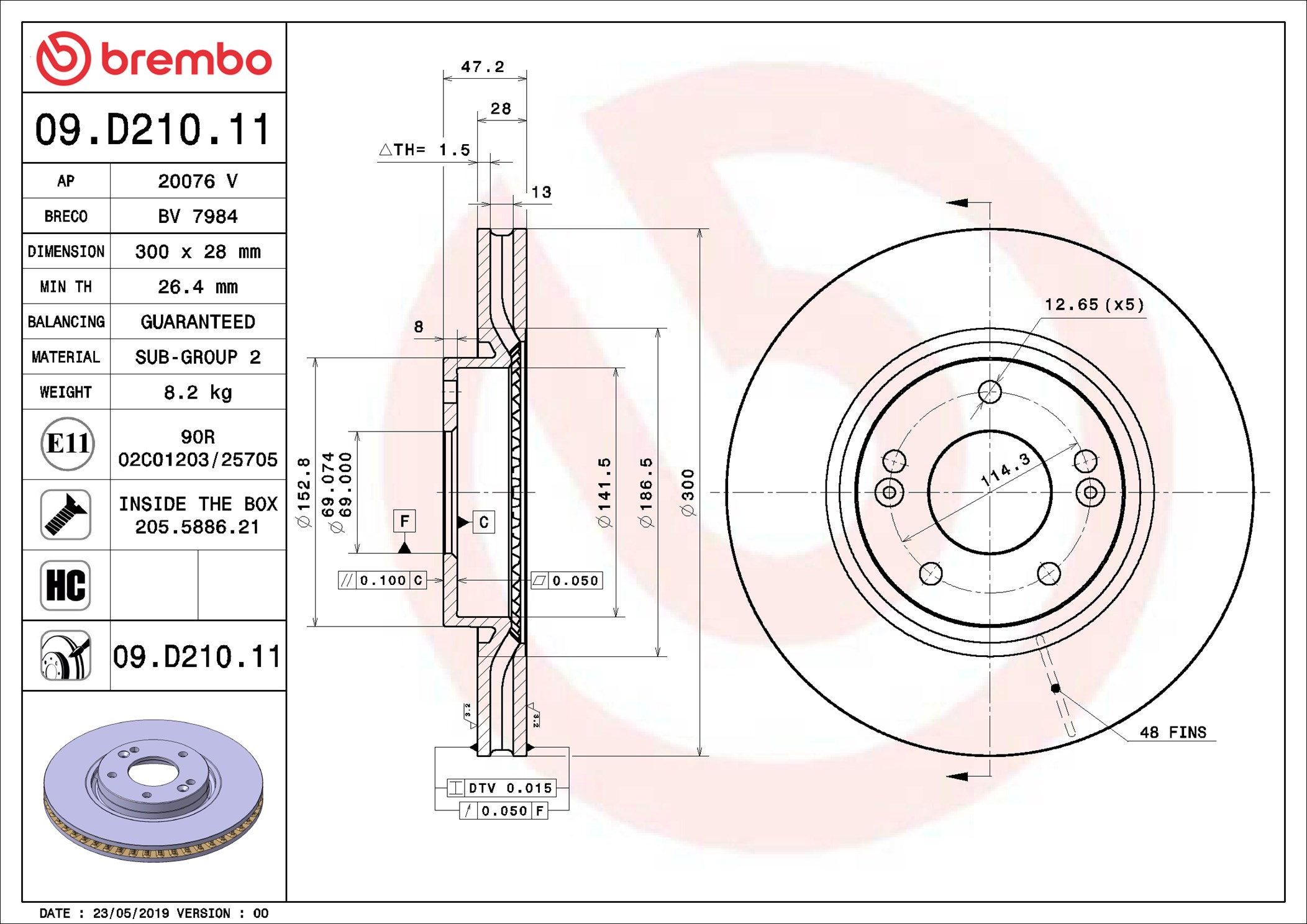 Disco freno BREMBO 09D21011