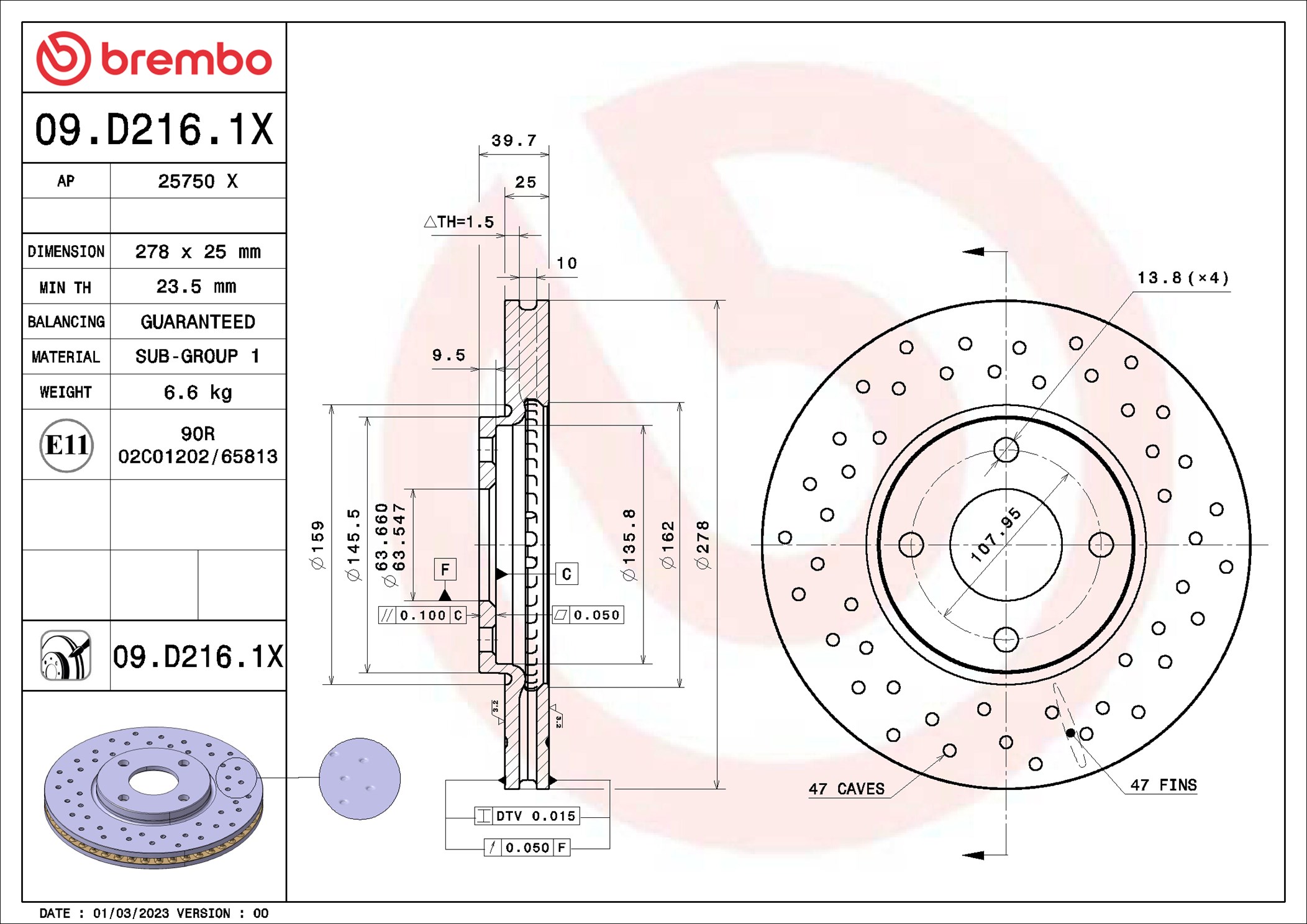 Disco freno BREMBO 09D2161X