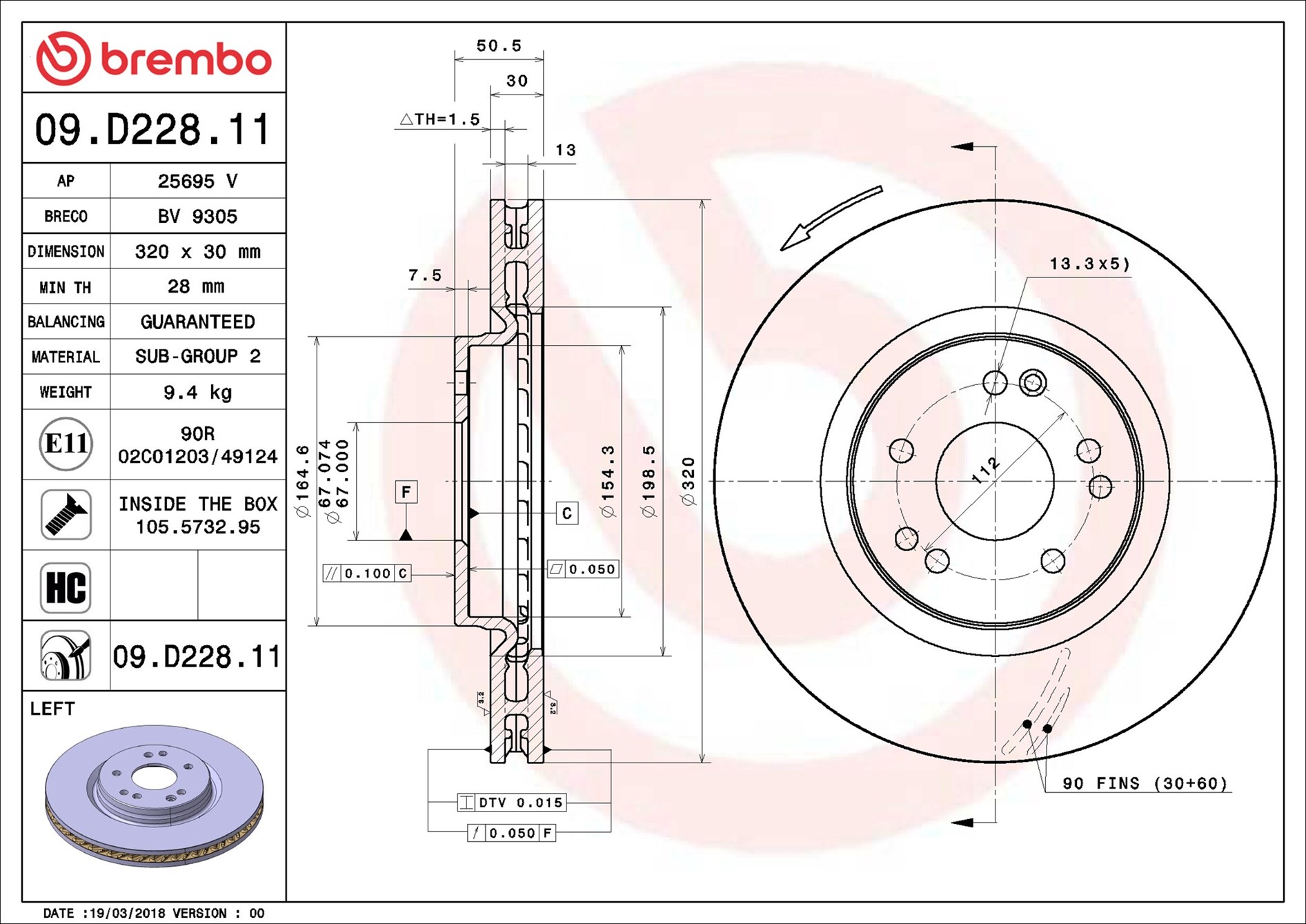 Disco freno BREMBO 09D22811