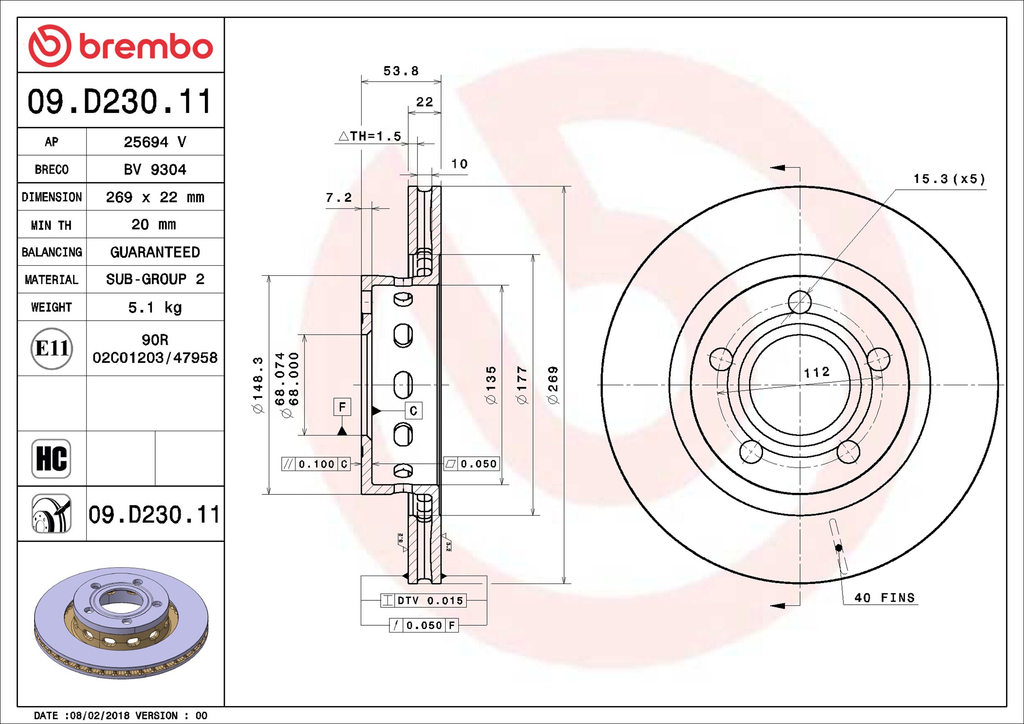 Disco freno BREMBO 09D23011
