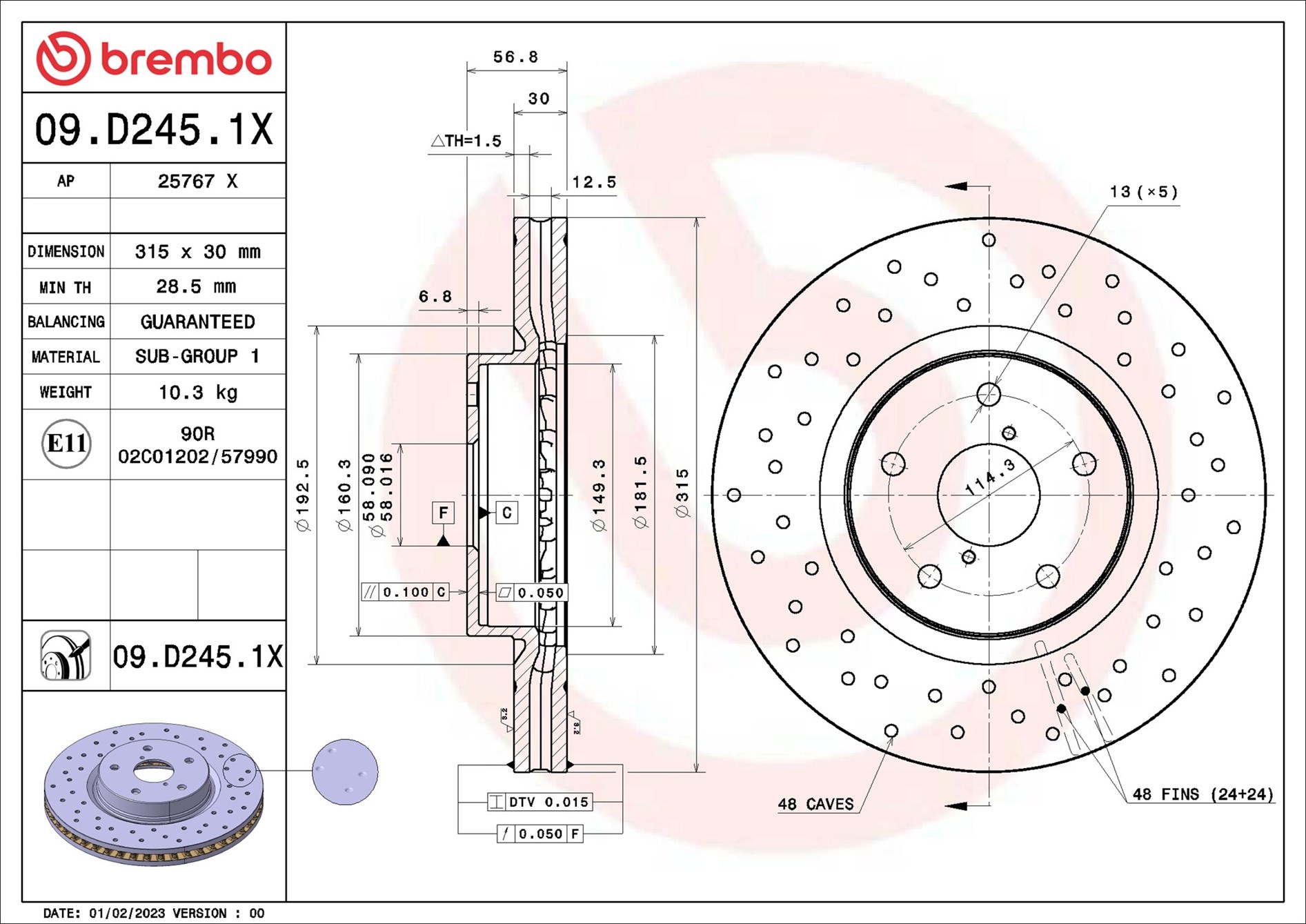 Disco freno BREMBO 09D2451X