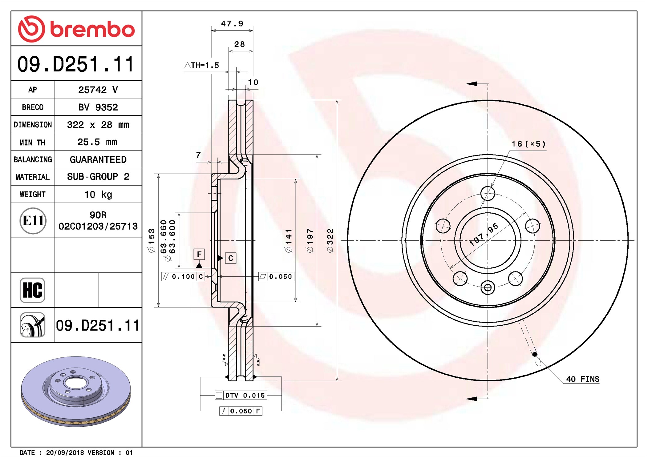 Disco freno BREMBO 09D25111