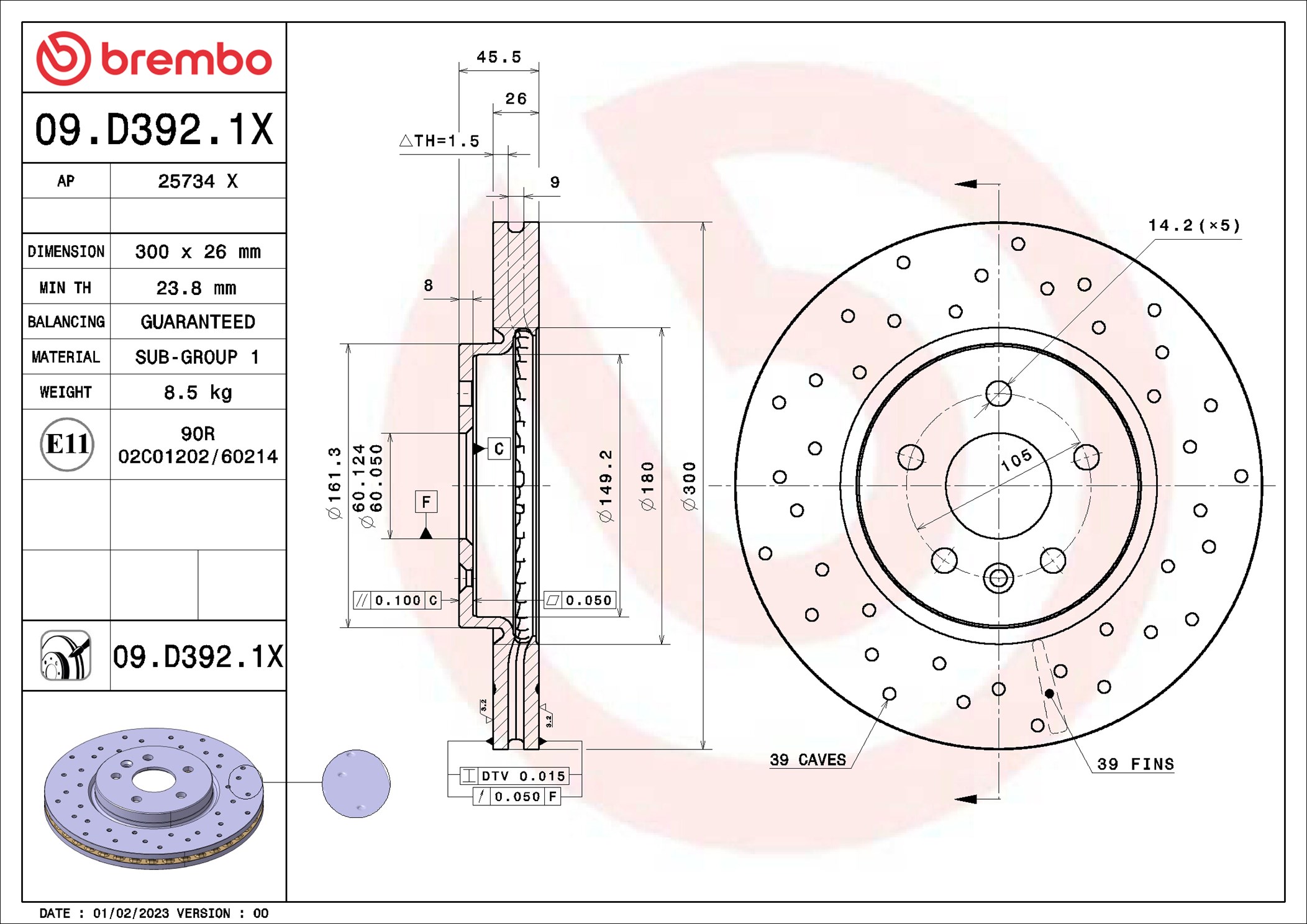 Disco freno BREMBO 09D3921X