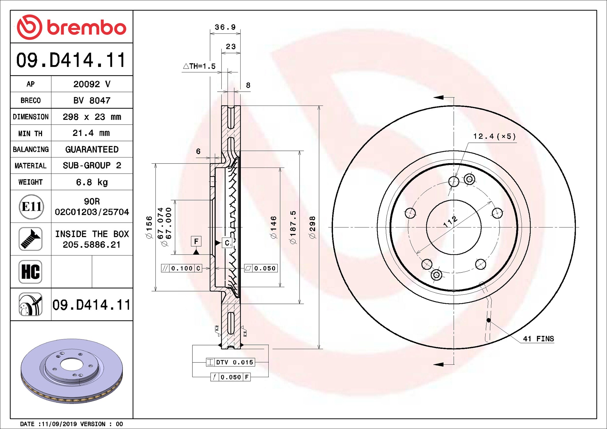 Disco freno BREMBO 09D41411