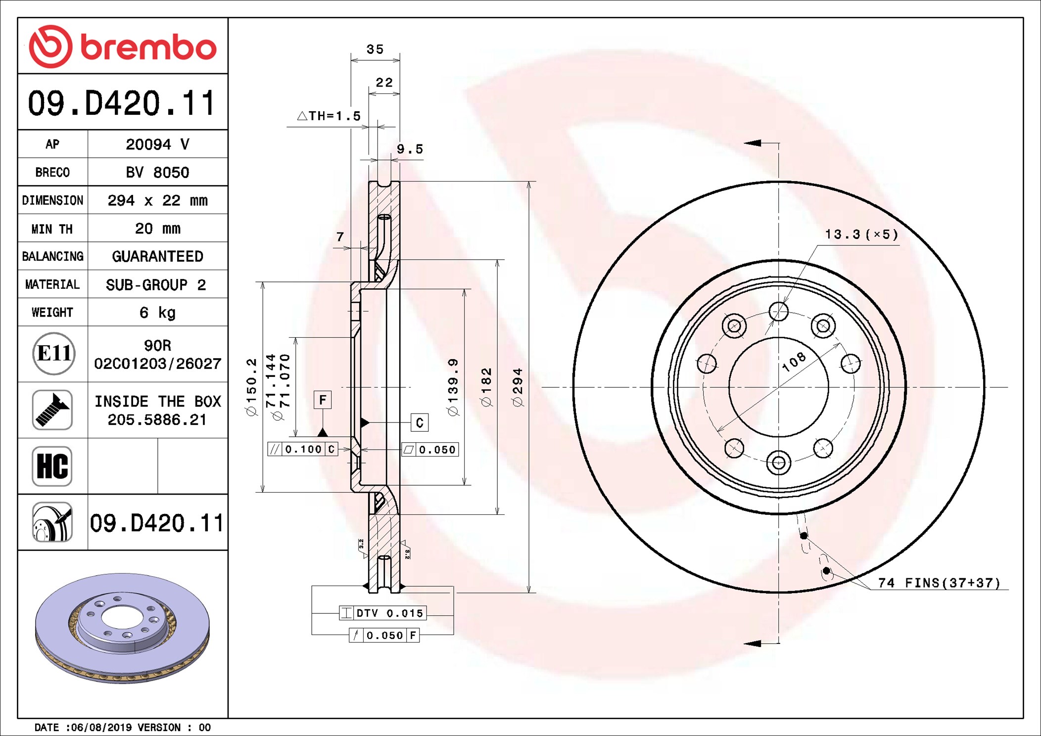 Disco freno BREMBO 09D42011