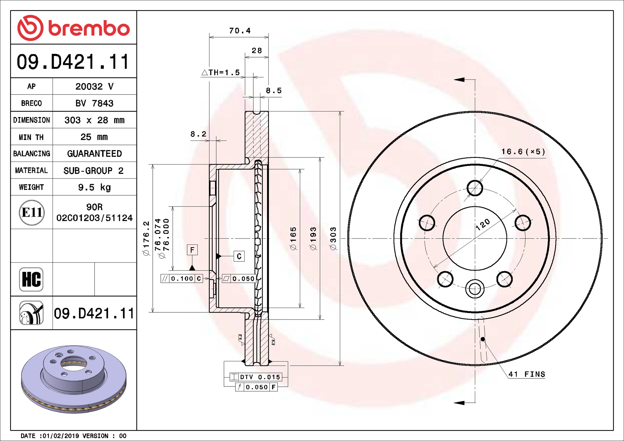 Disco freno BREMBO 09D42111