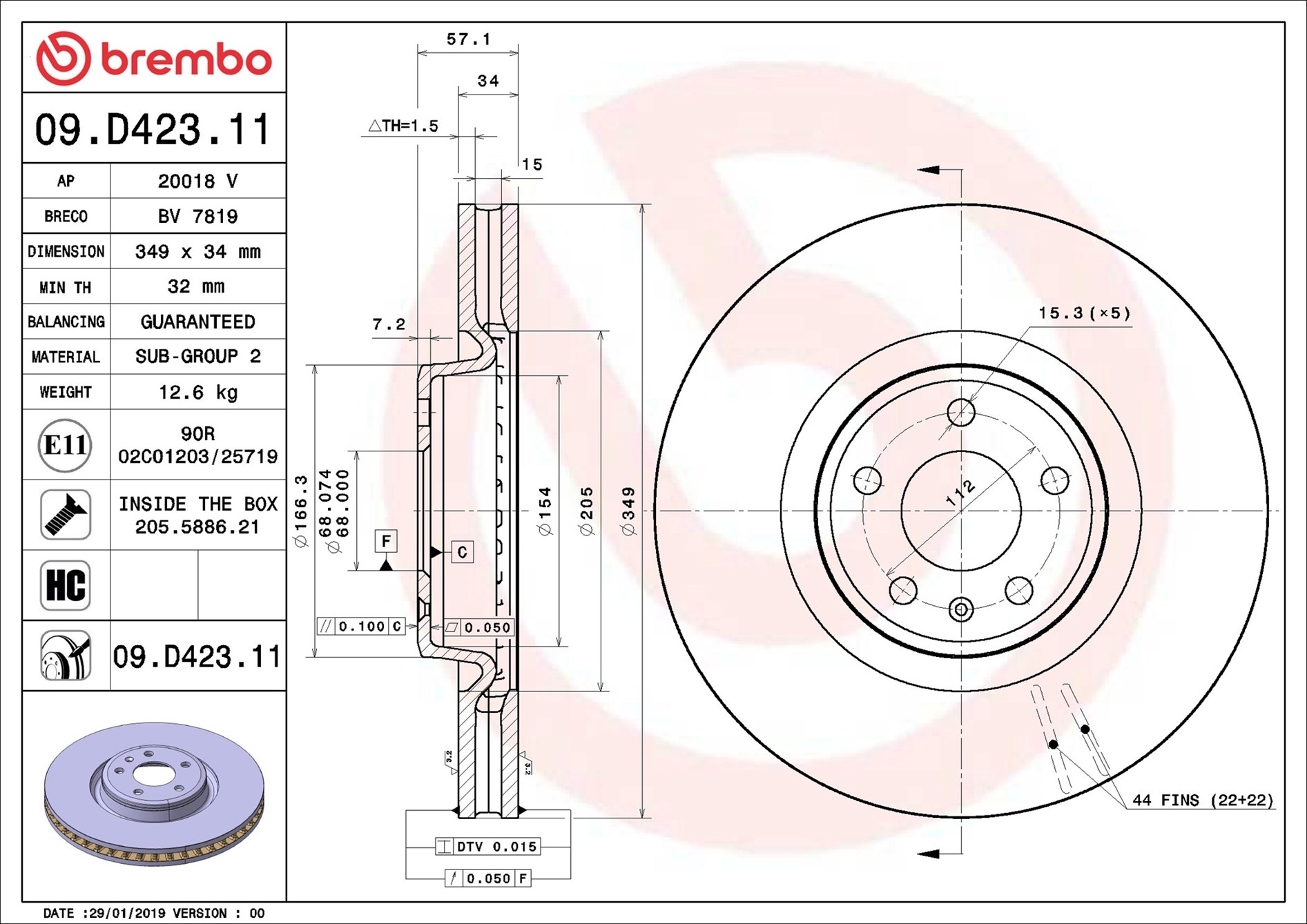 Disco freno BREMBO 09D42311