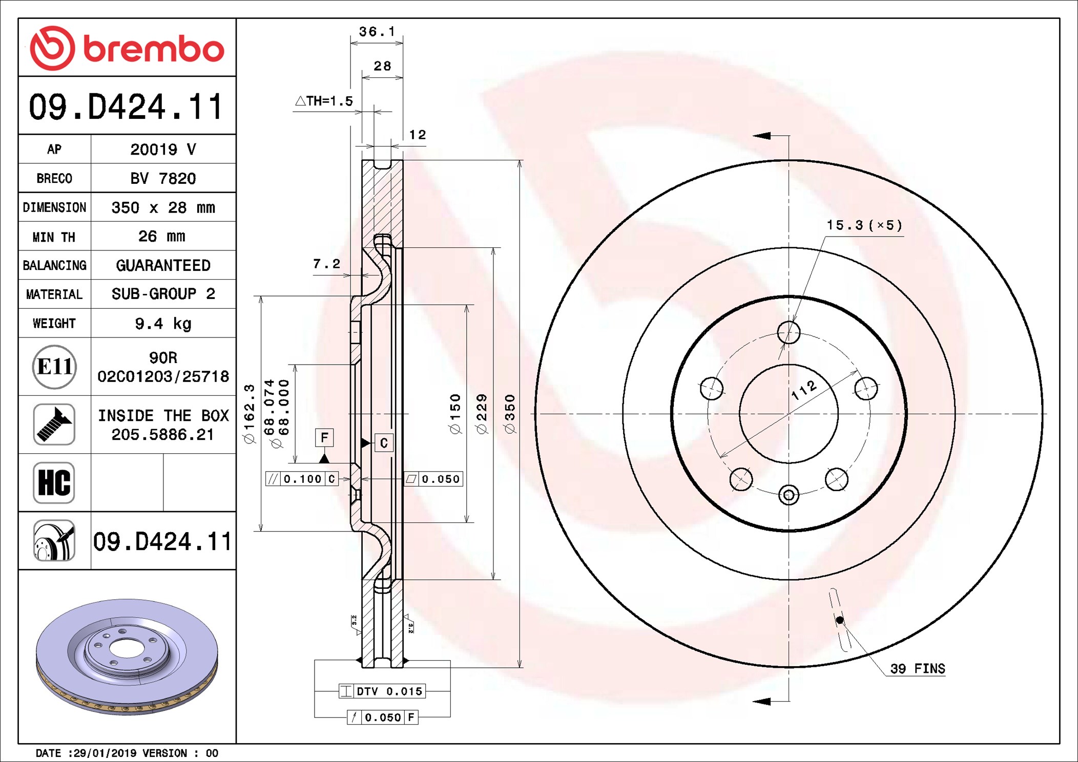 Disco freno BREMBO 09D42411