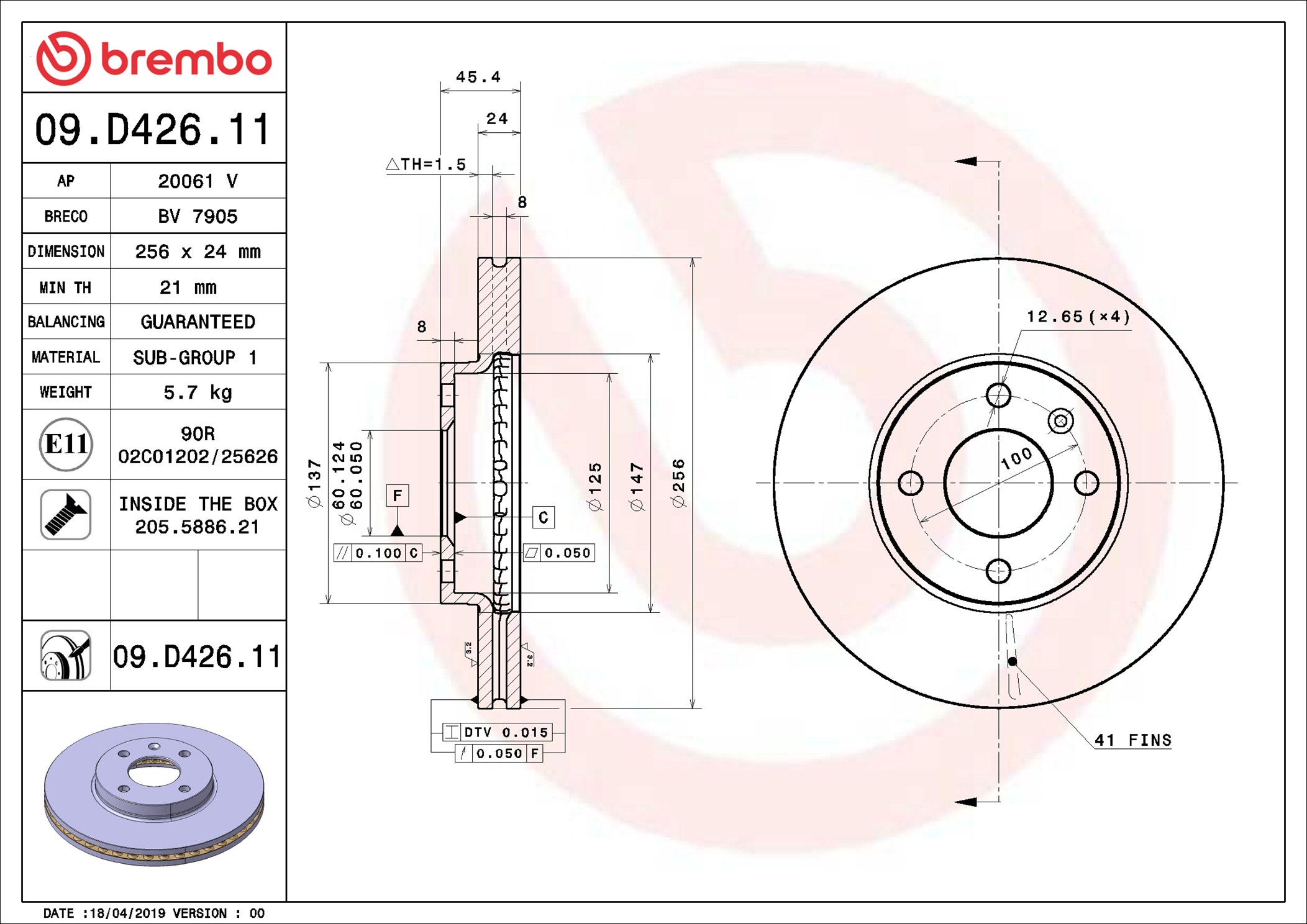 Disco freno BREMBO 09D42611