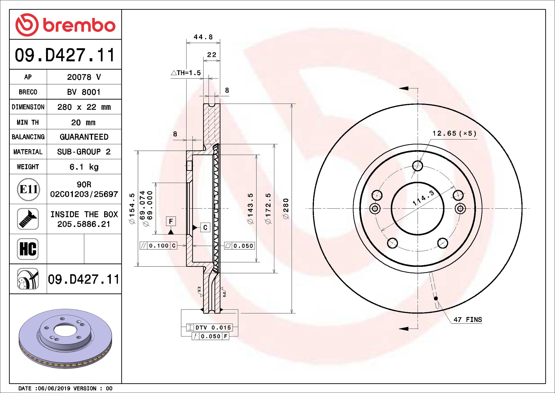 Disco freno BREMBO 09D42711