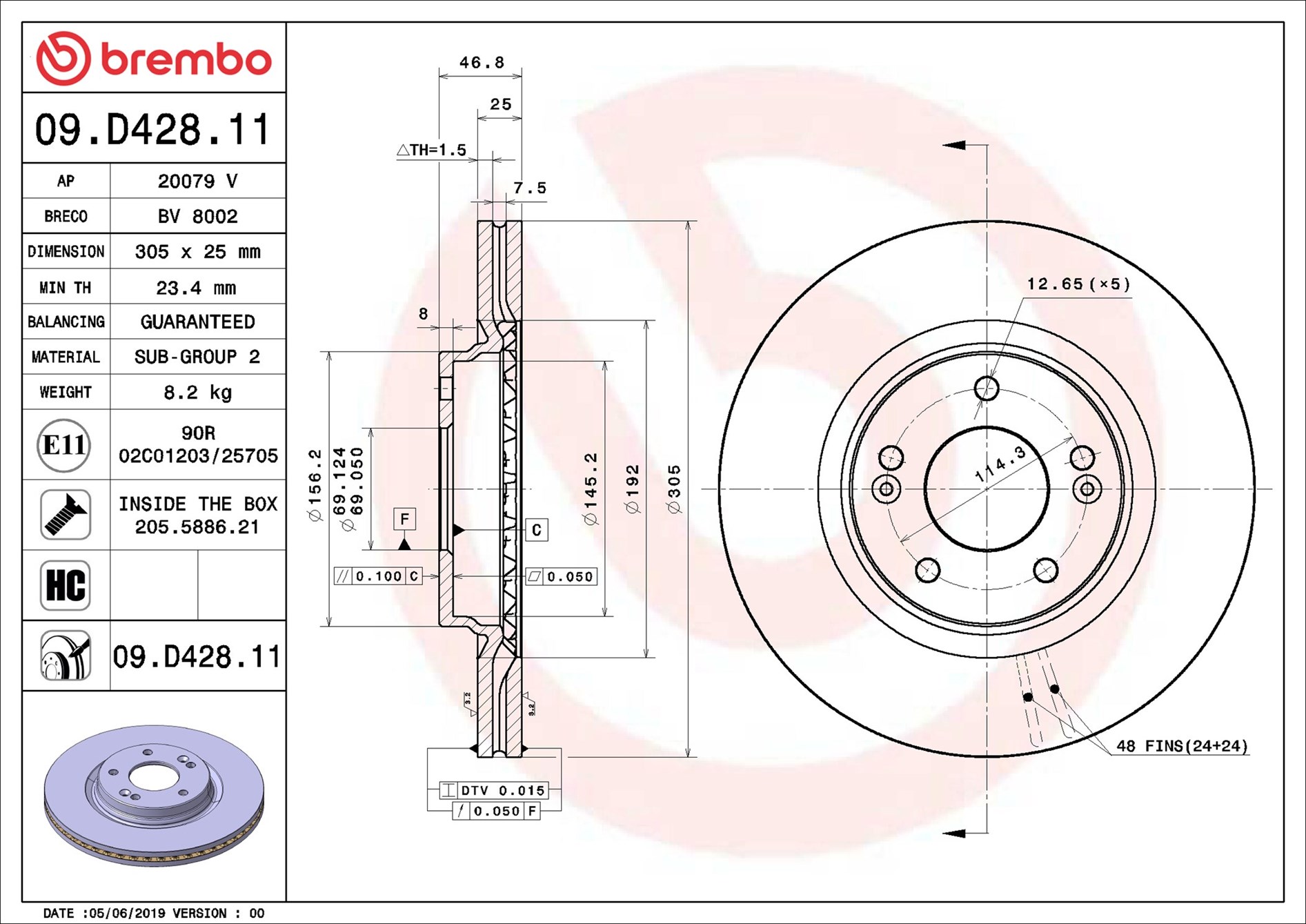 Disco freno BREMBO 09D42811
