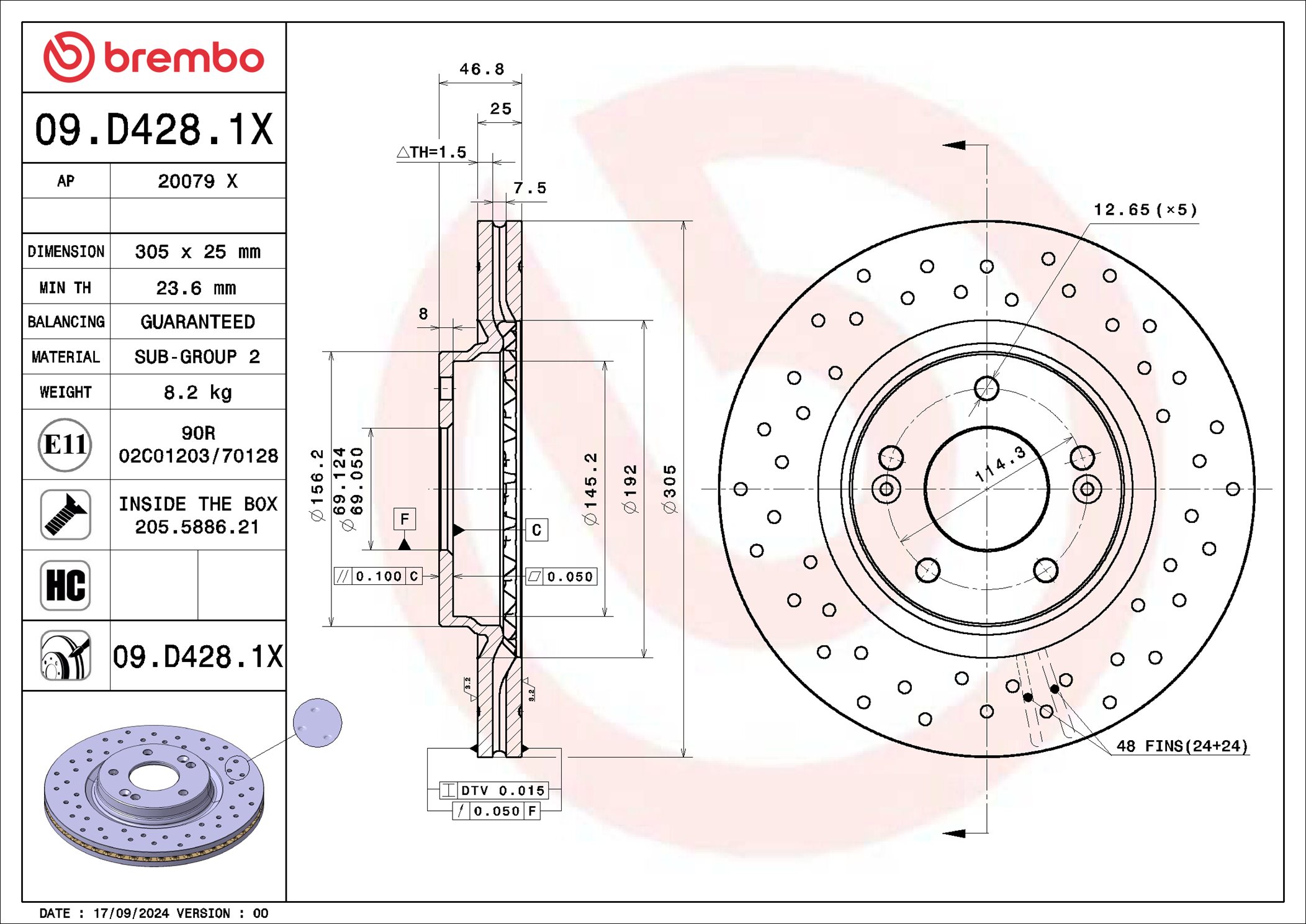 Disco freno BREMBO 09D4281X
