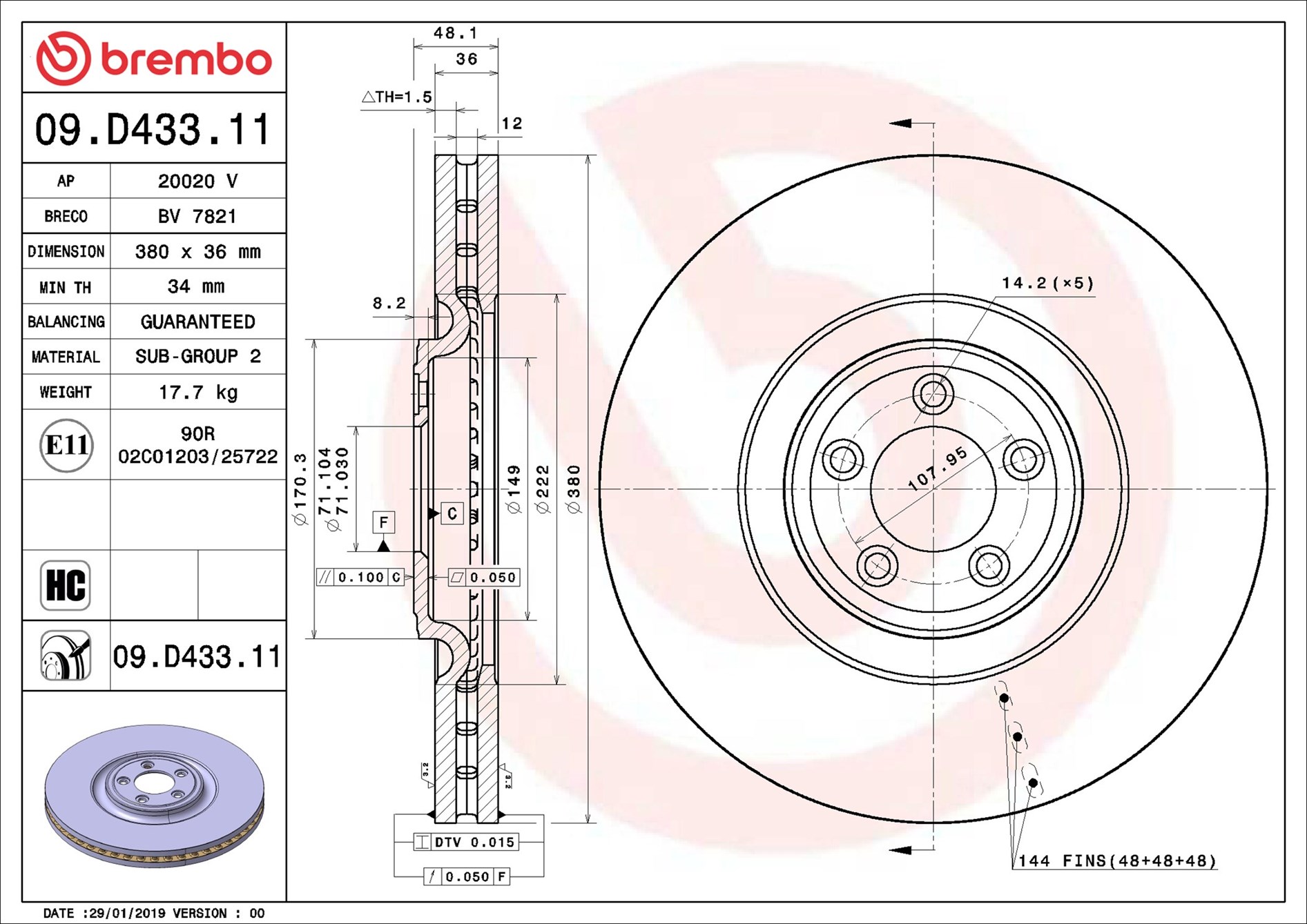 Disco freno BREMBO 09D43311