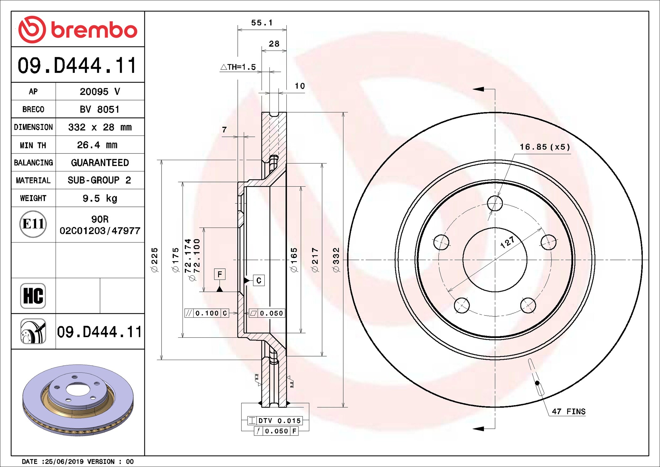 Disco freno BREMBO 09D44411