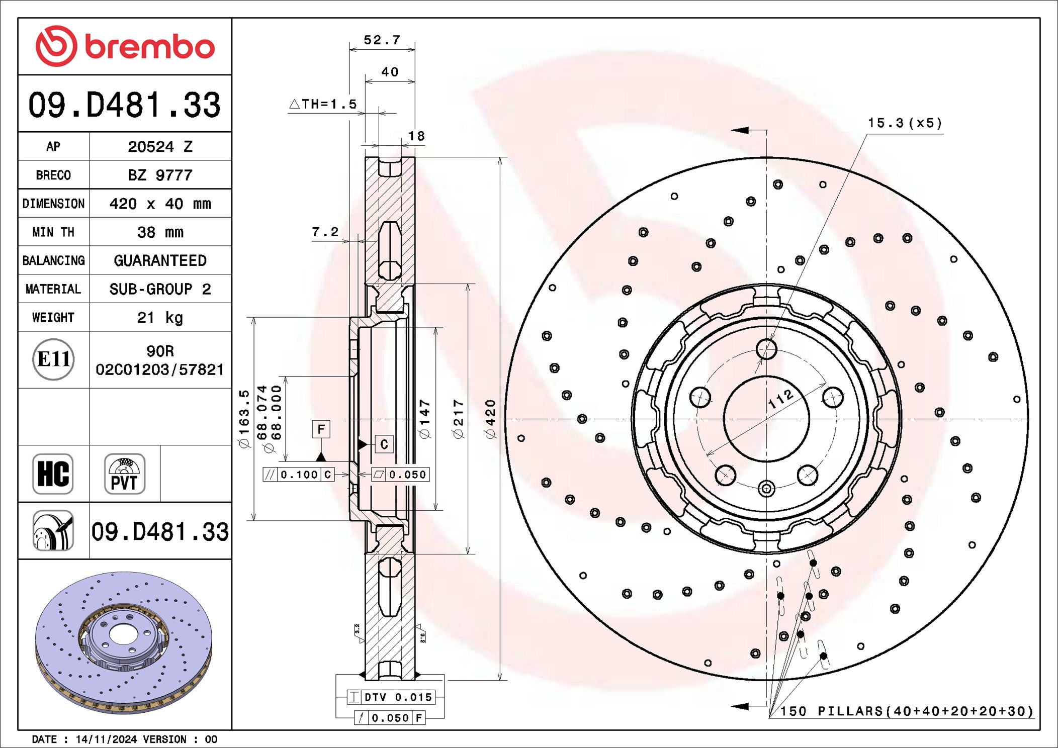 Disco freno BREMBO 09D48133