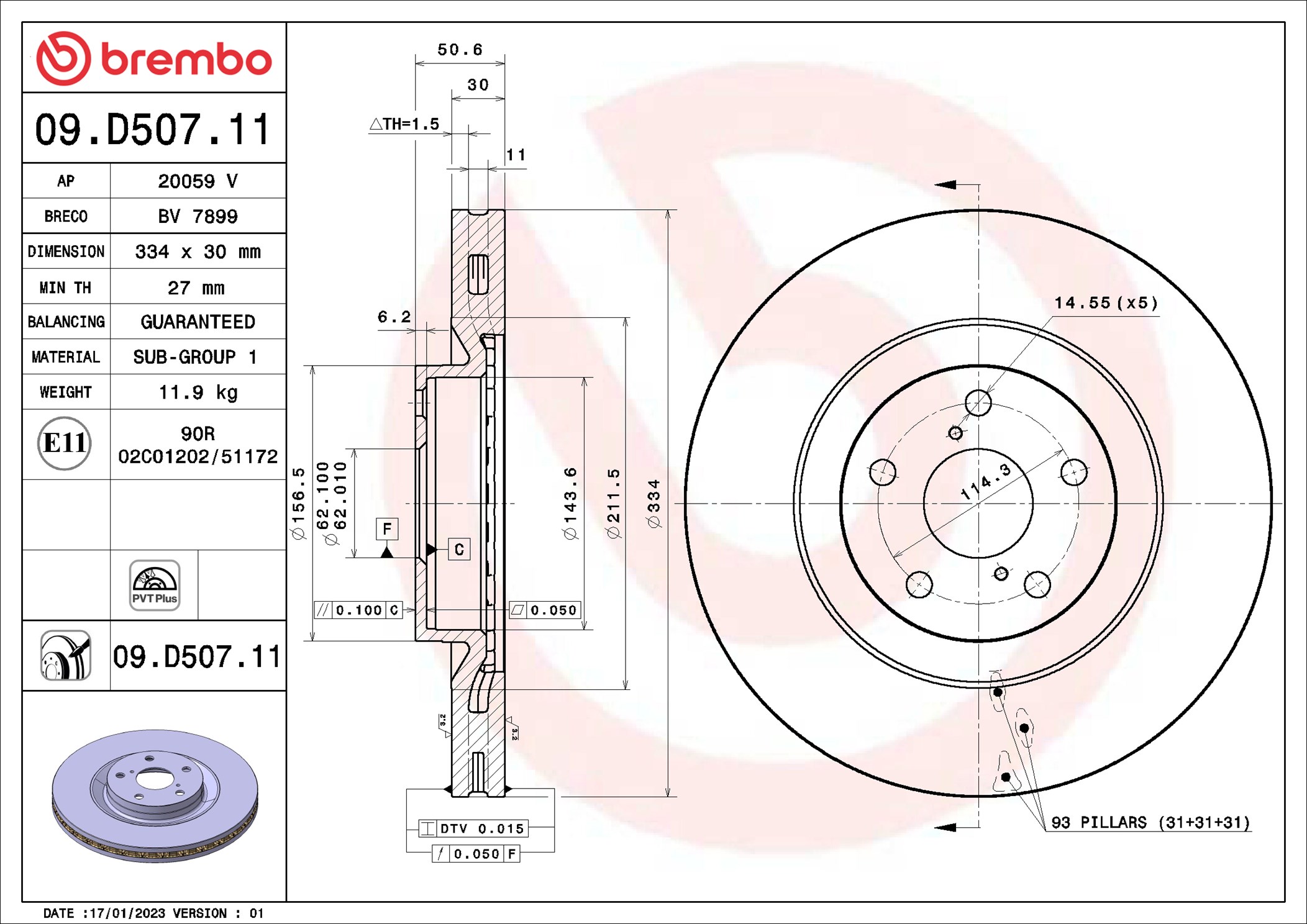 Disco freno BREMBO 09D50711