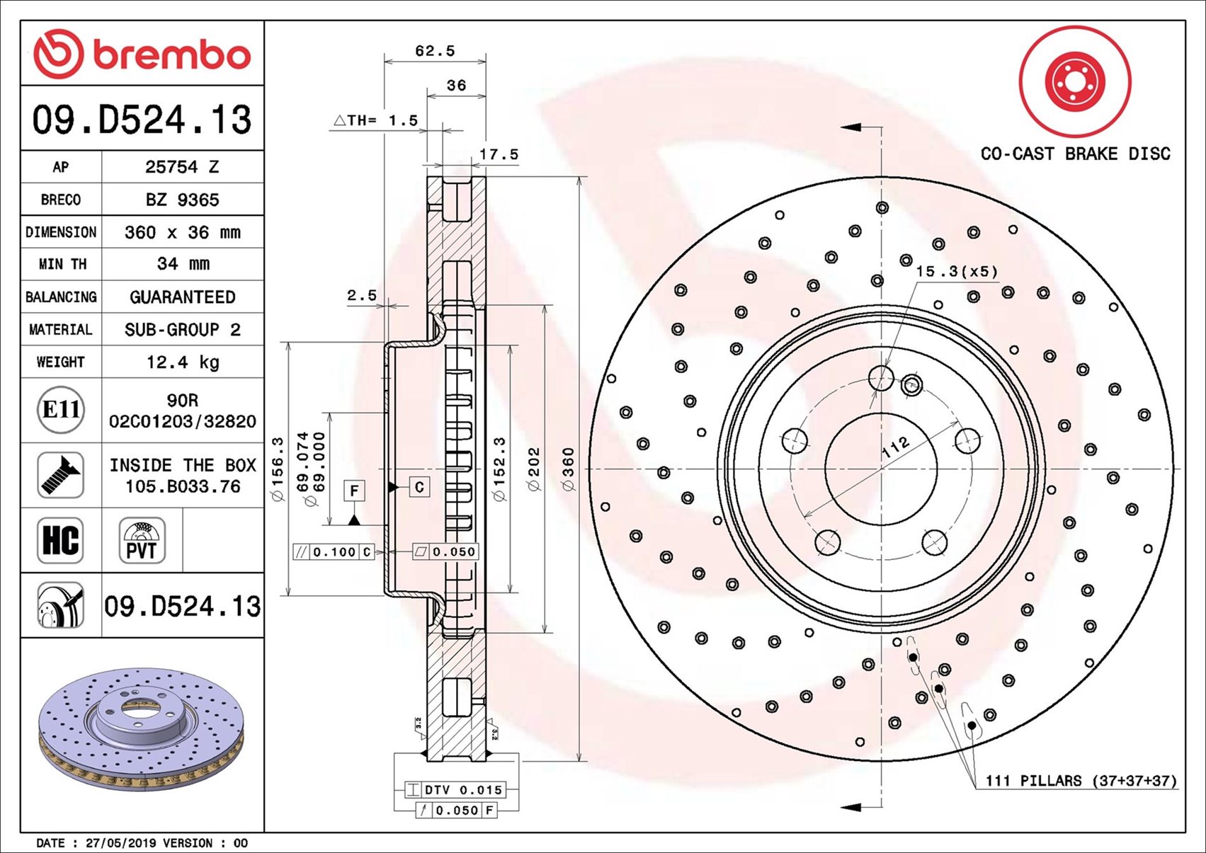 Disco freno BREMBO 09D52413