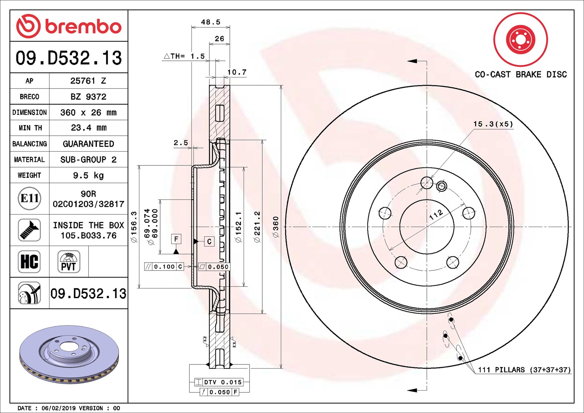 Disco freno BREMBO 09D53213
