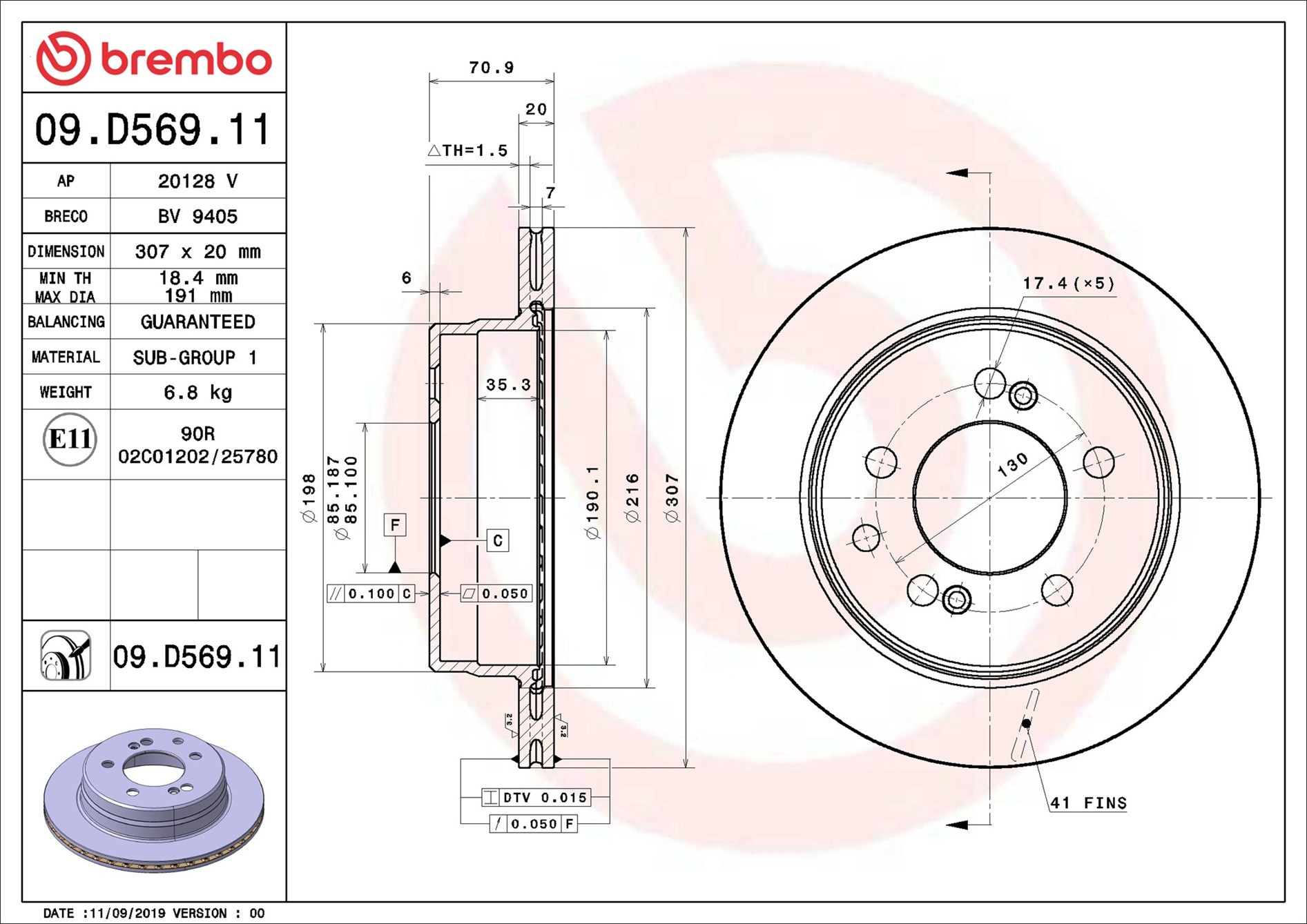 Disco freno BREMBO 09D56911
