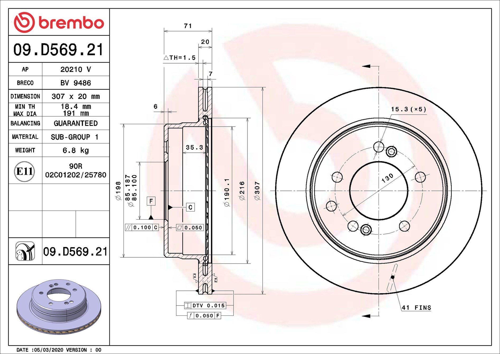 Disco freno BREMBO 09D56921
