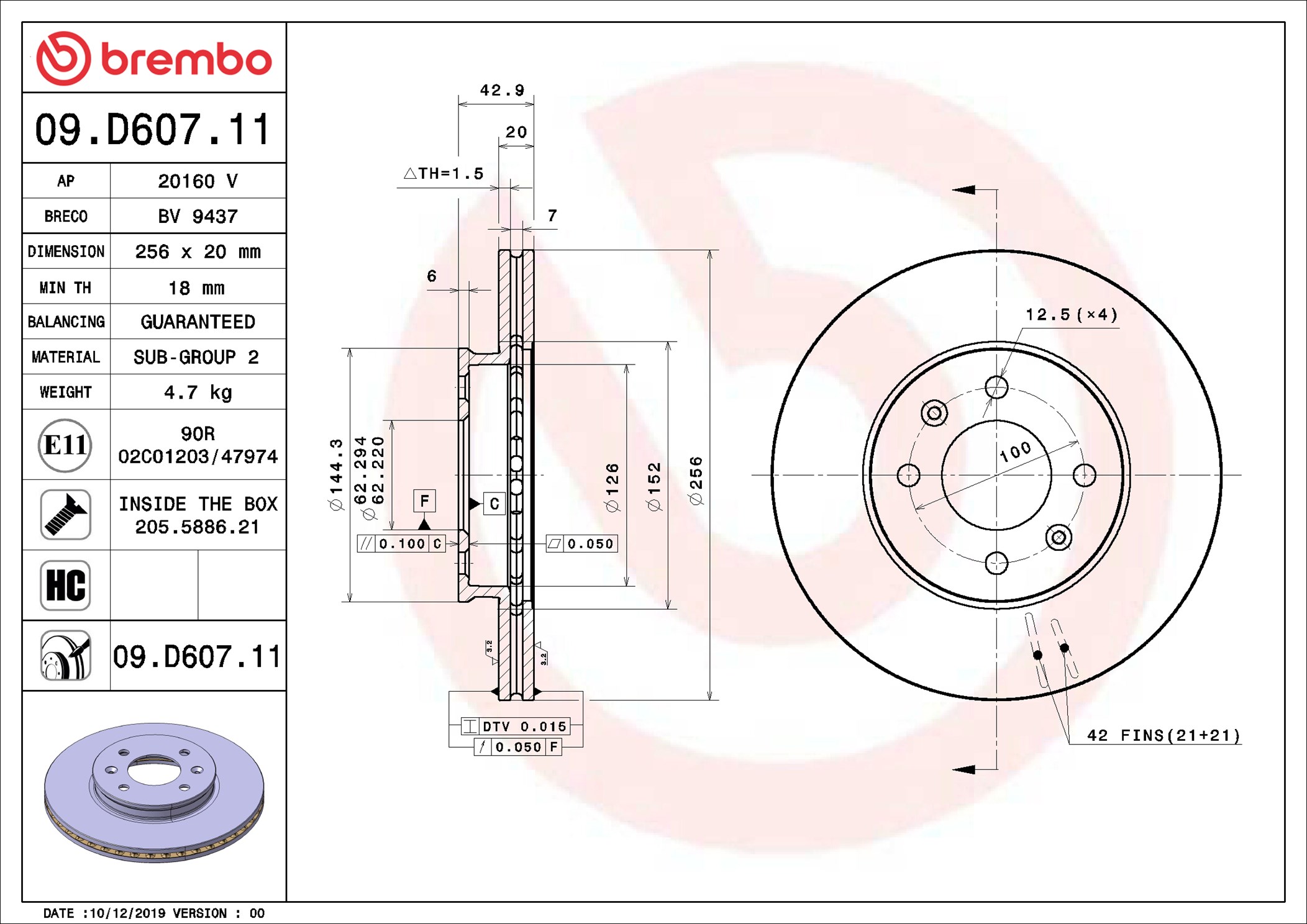 Disco freno BREMBO 09D60711