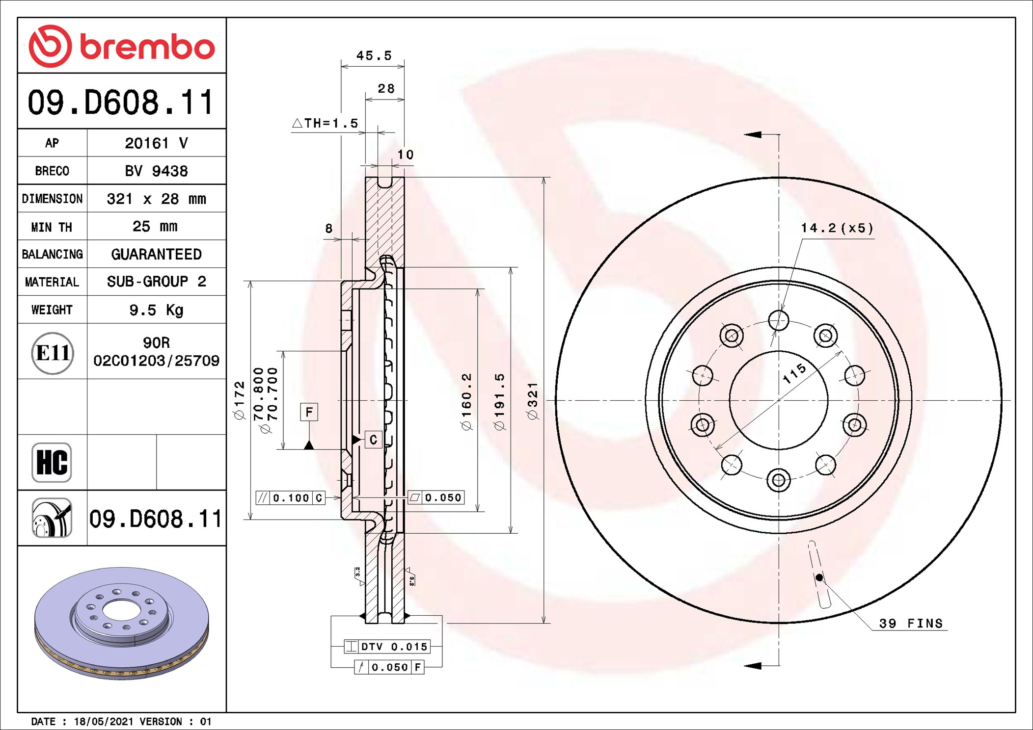 Disco freno BREMBO 09D60811