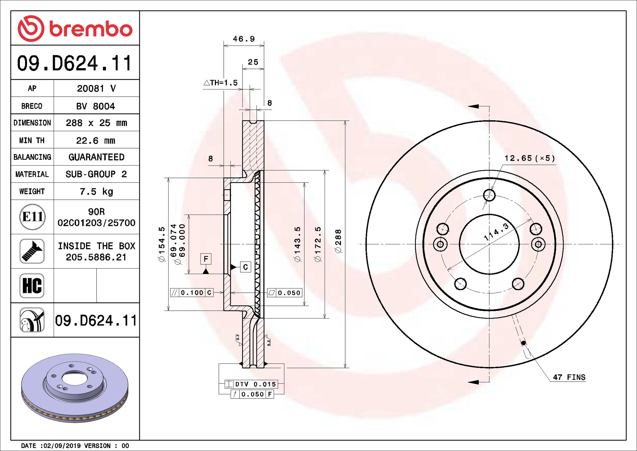 Disco freno BREMBO 09D62411