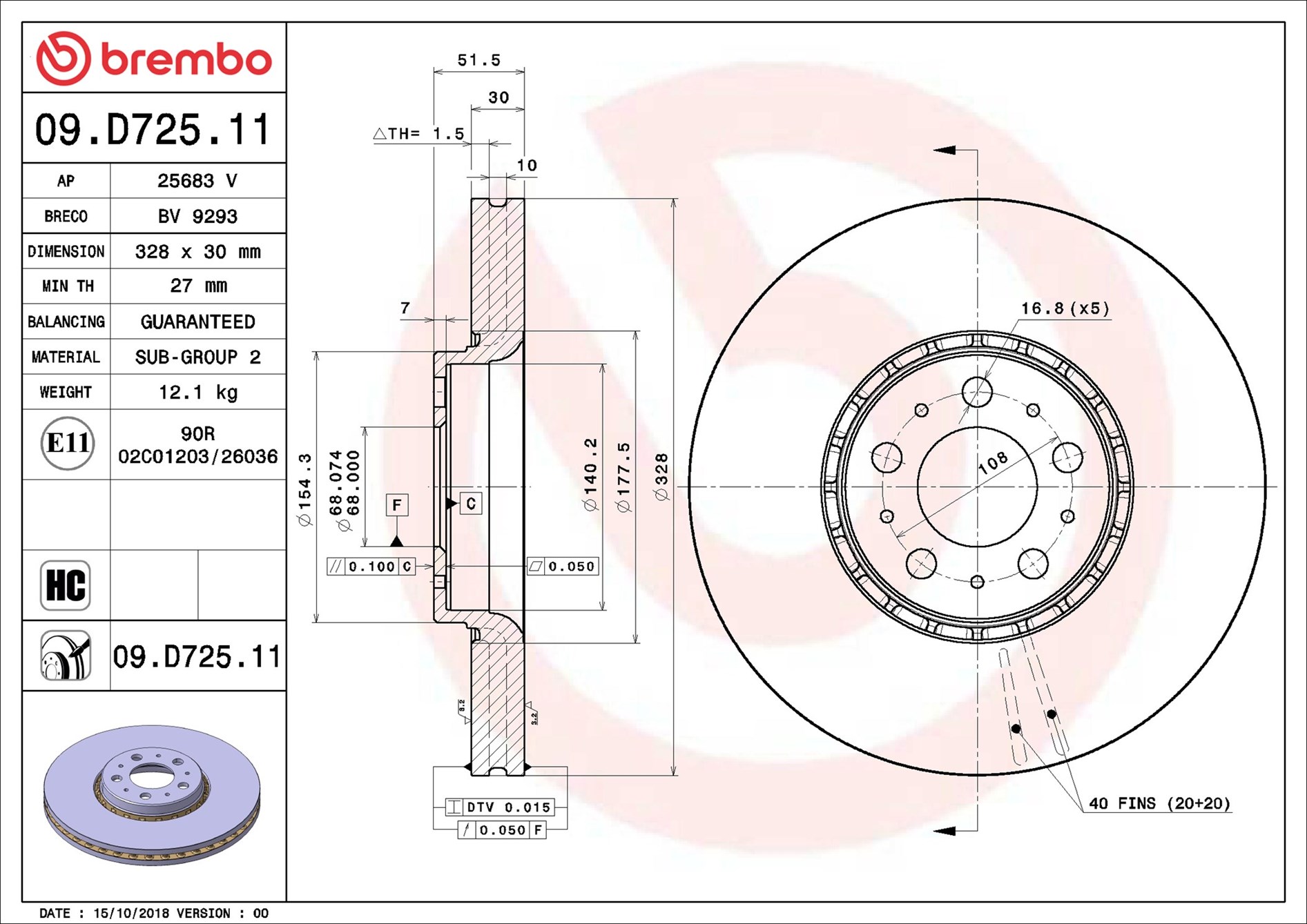 Disco freno BREMBO 09D72511