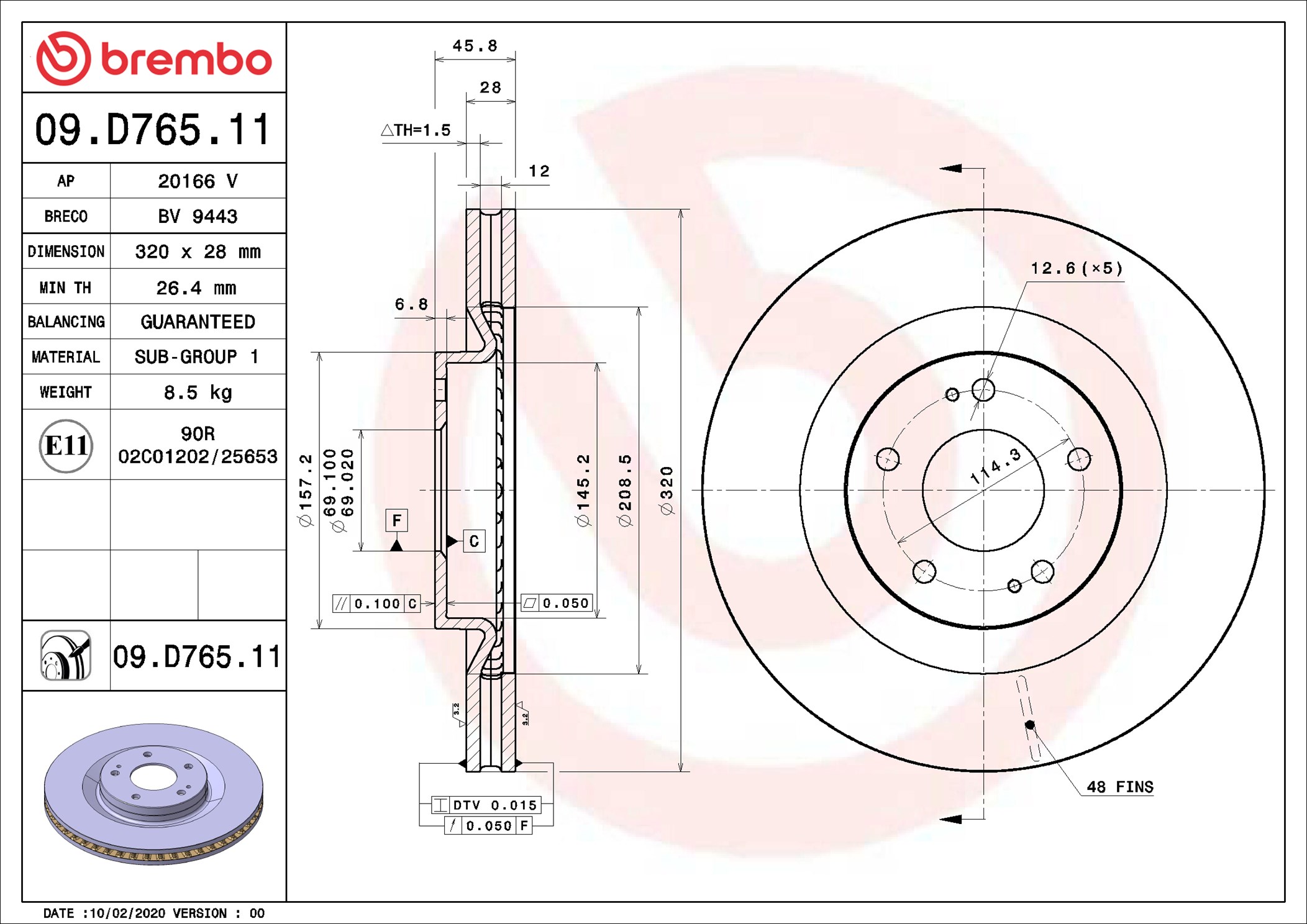 Disco freno BREMBO 09D76511
