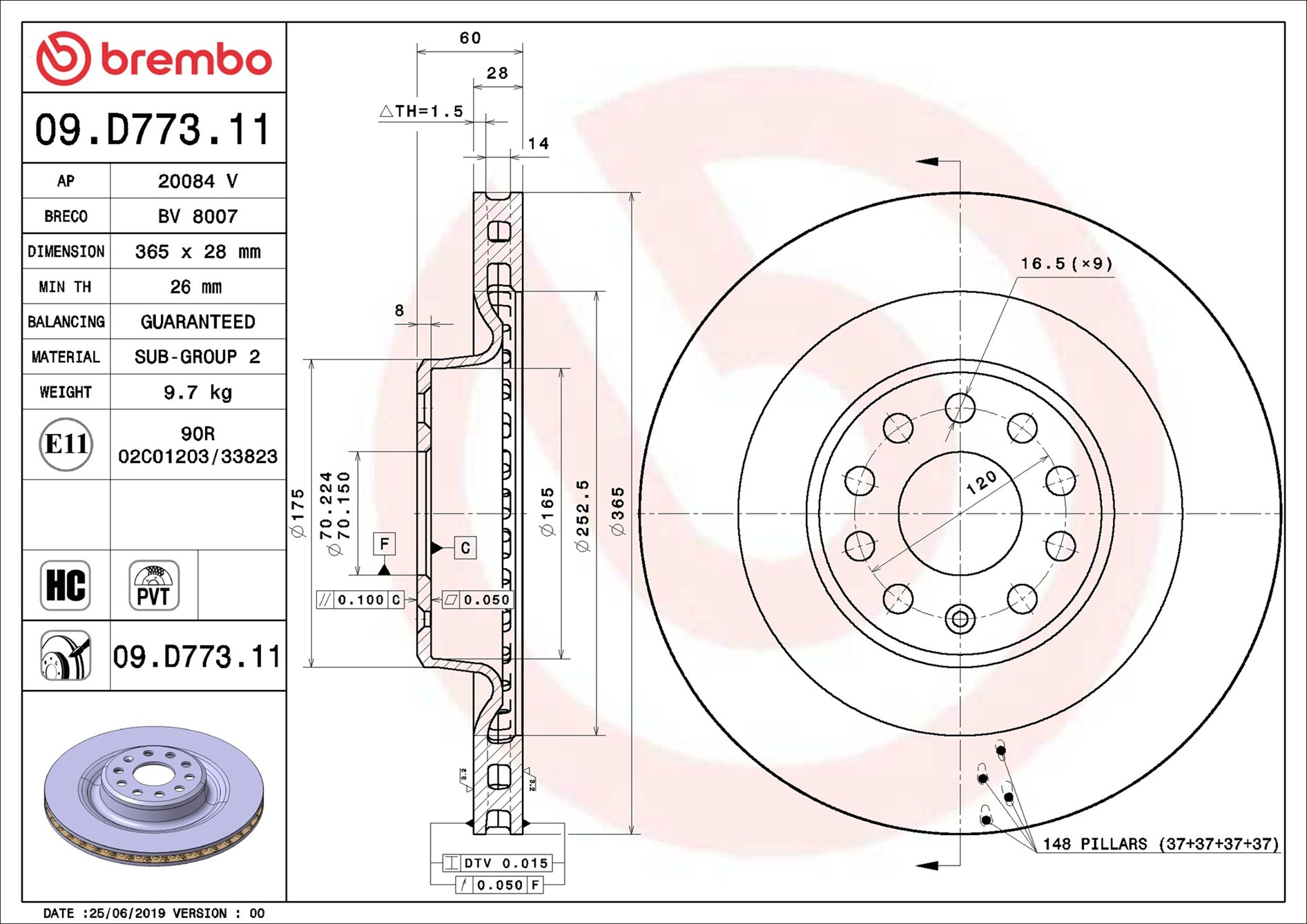 Disco freno BREMBO 09D77311