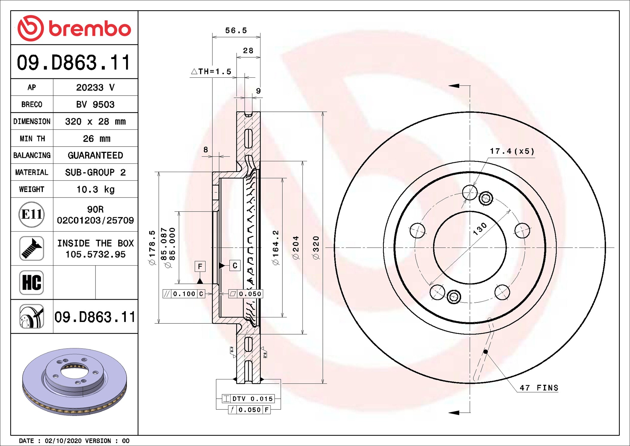 Disco freno BREMBO 09D86311