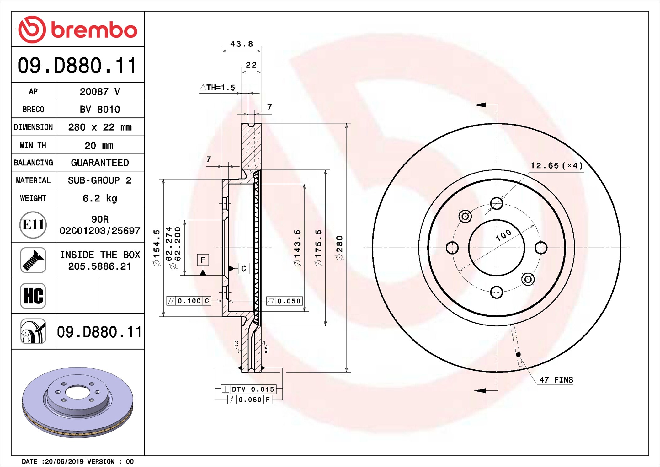 Disco freno BREMBO 09D88011