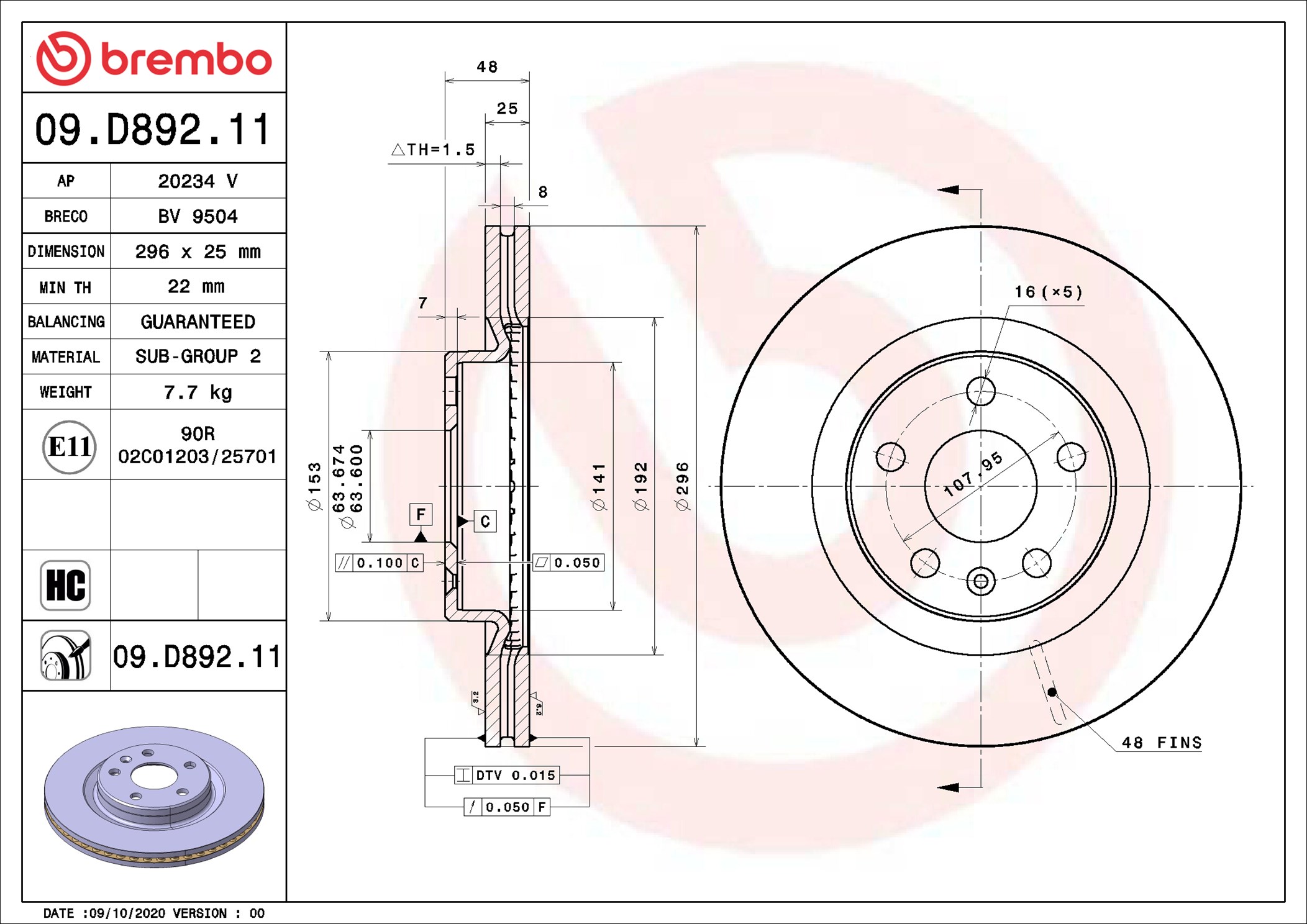Disco freno BREMBO 09D89211