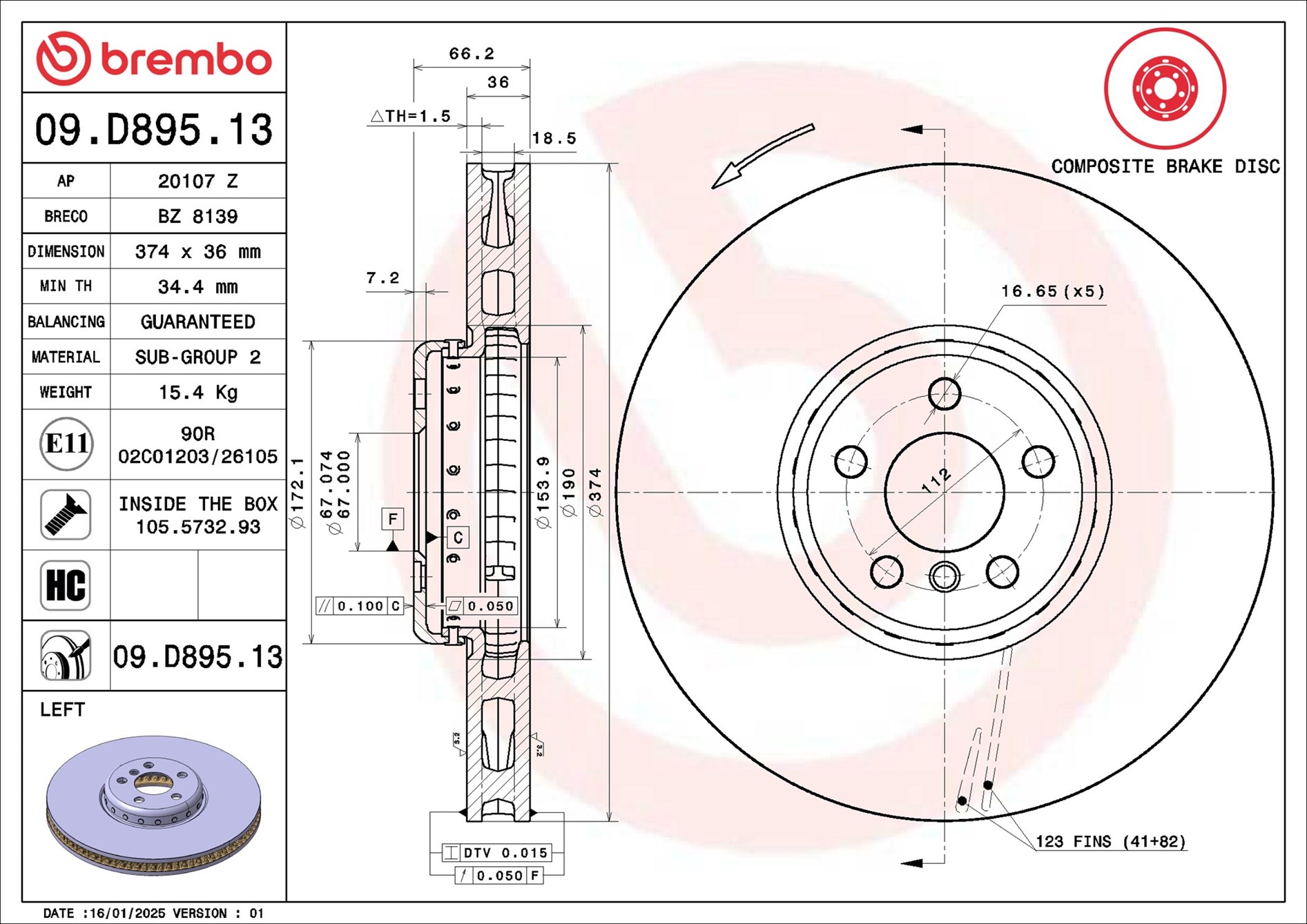 Disco freno BREMBO 09D89513
