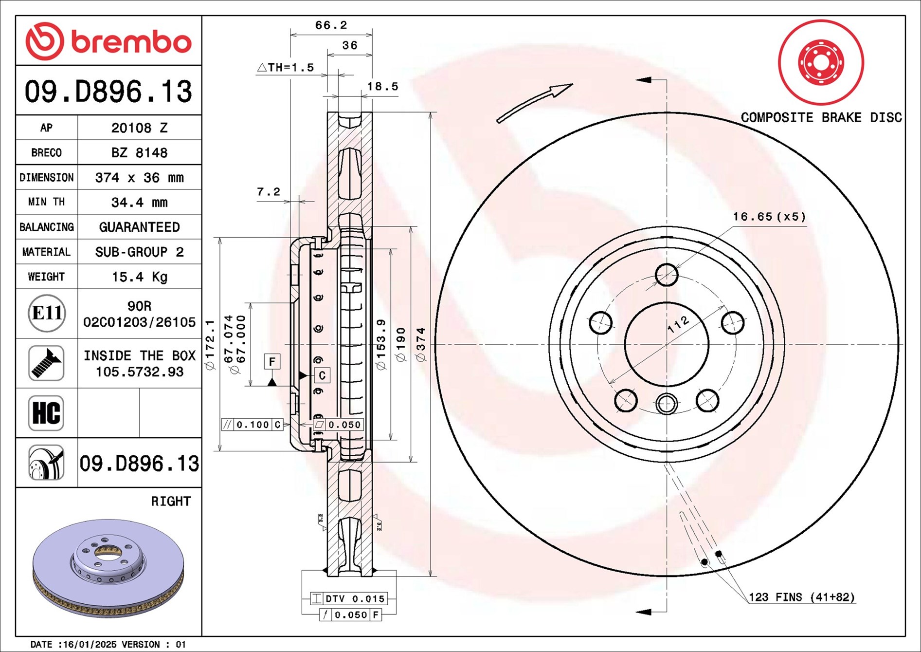 Disco freno BREMBO 09D89613