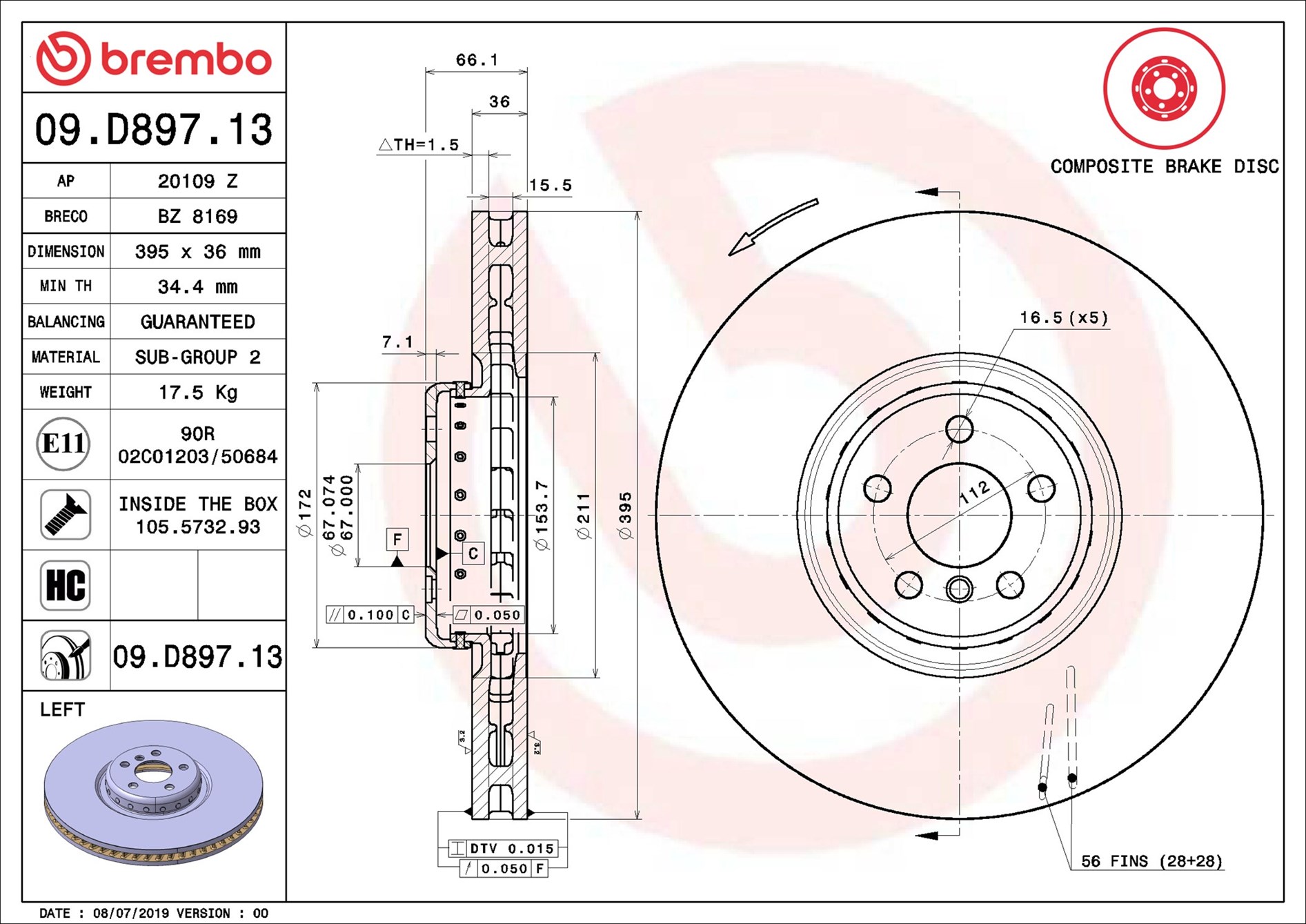 Disco freno BREMBO 09D89713