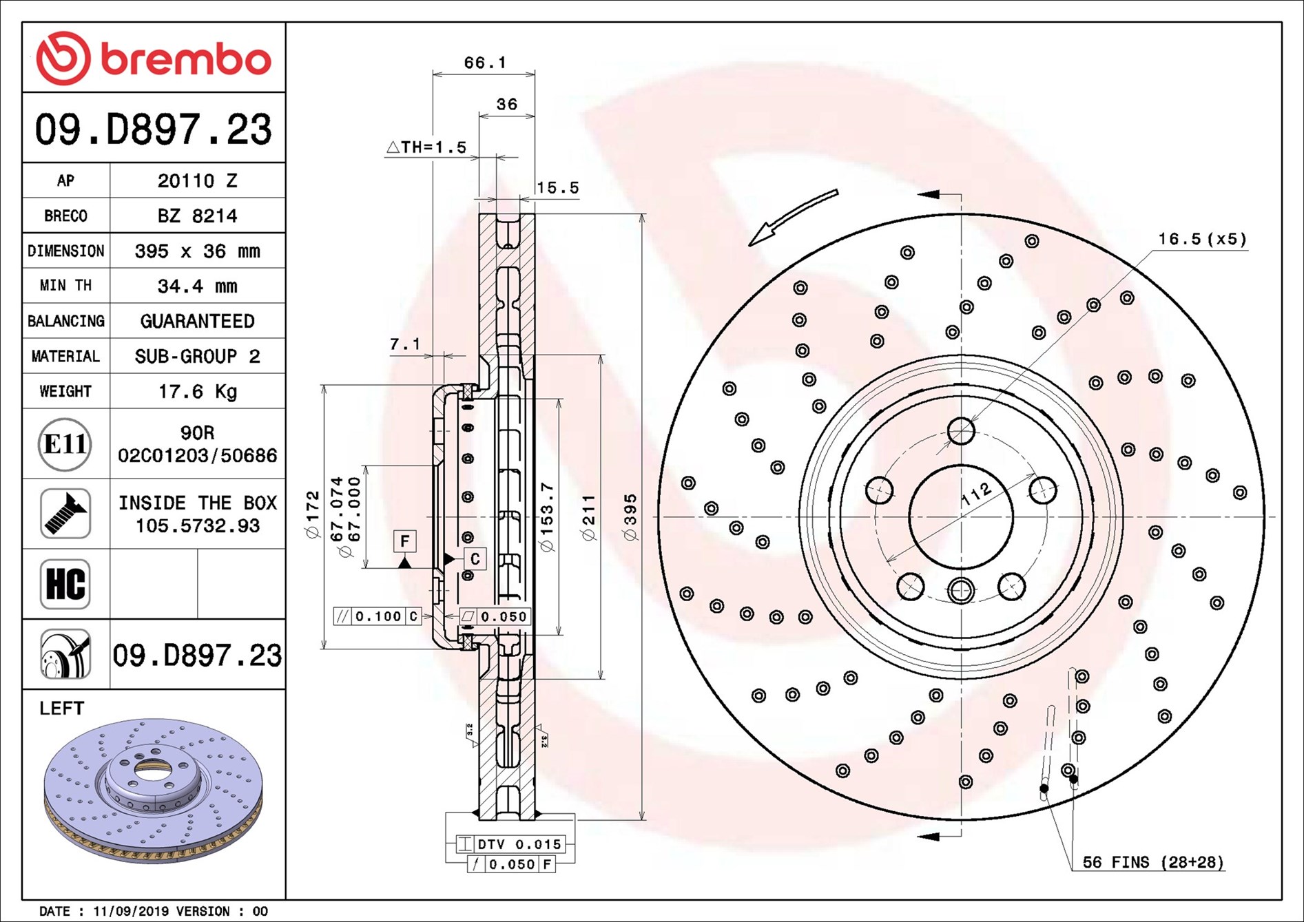 Disco freno BREMBO 09D89723