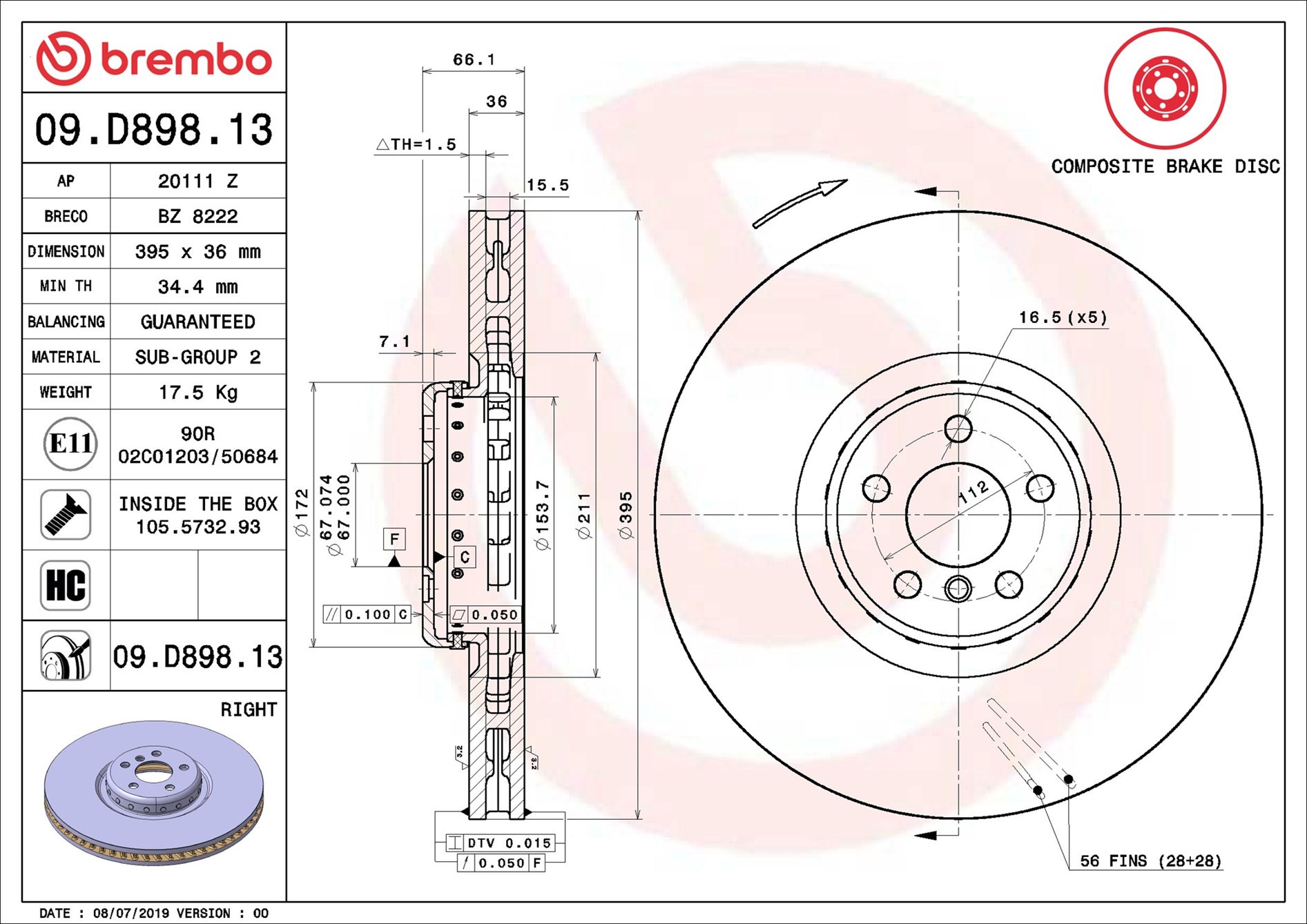 Disco freno BREMBO 09D89813
